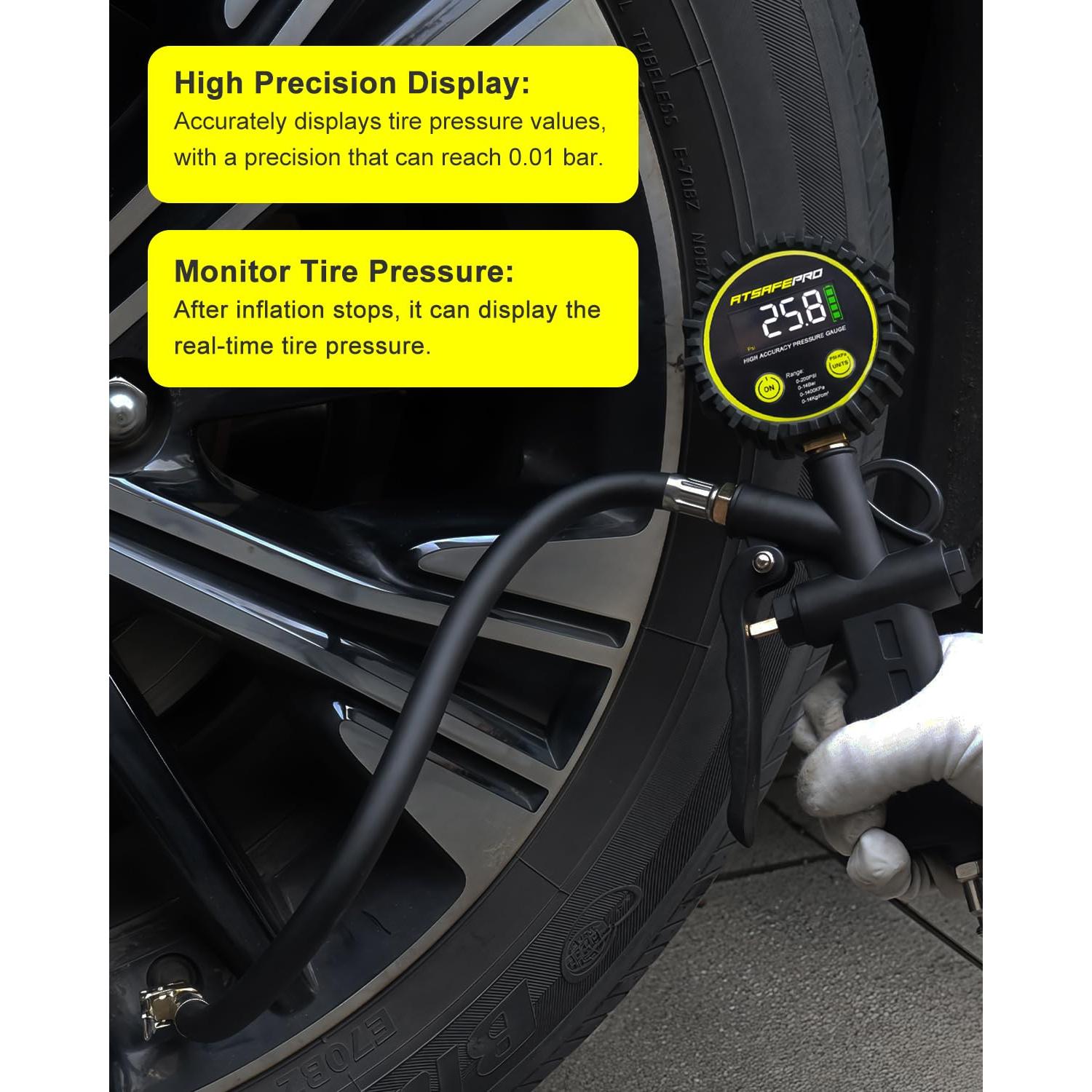 Medidor Digital de Presión de Neumáticos ATsafepro 0-200 PSI