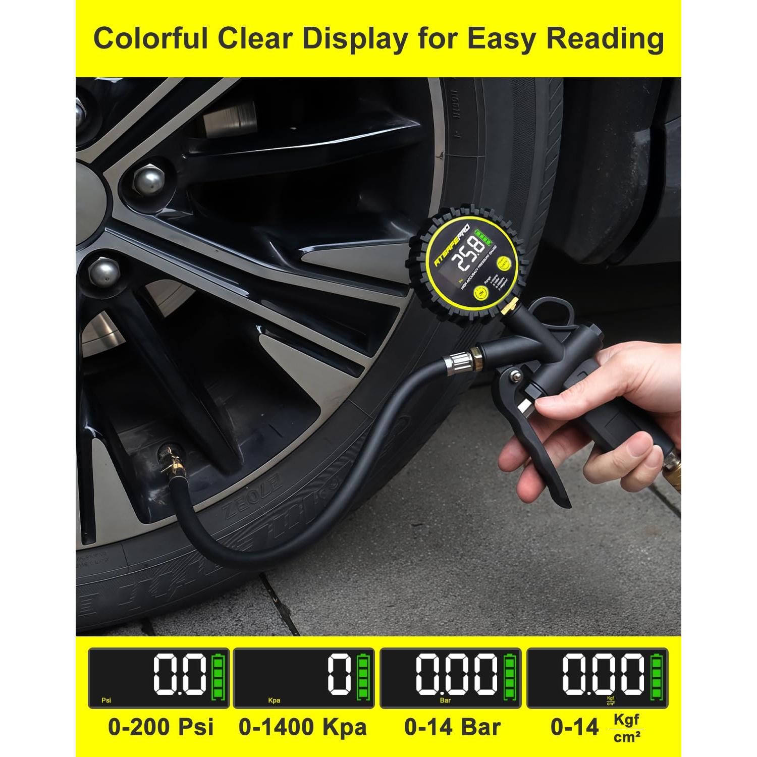 Medidor Digital de Presión de Neumáticos ATsafepro 0-200 PSI