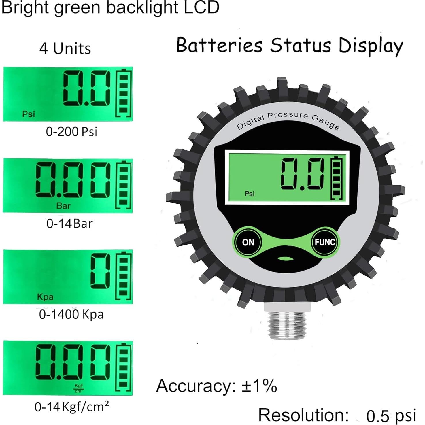 Manómetro Digital Uharbour 5-200 PSI con Protector de Goma