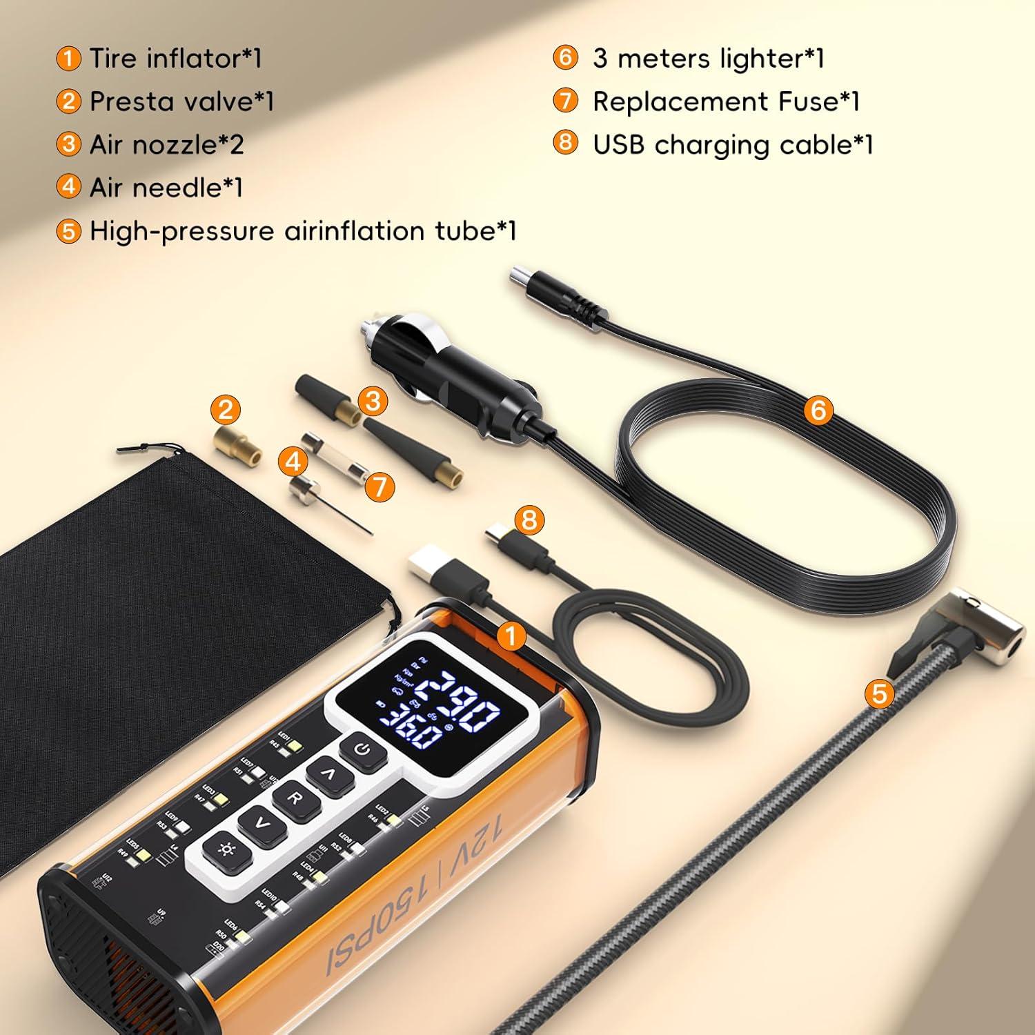 Compresor de Aire Portátil Treillage Tale 8017 150 PSI con Luz LED