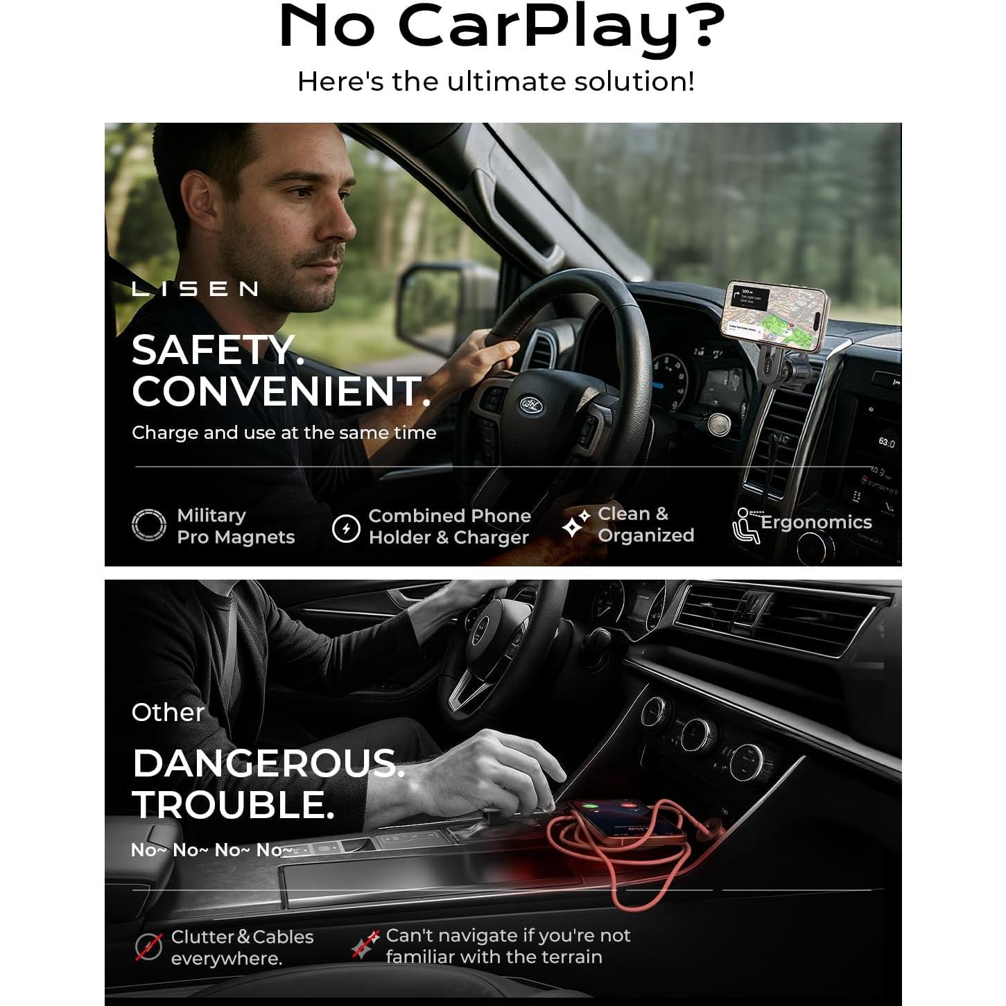 Cargador Inalámbrico MagSafe LISEN para Auto 15W - Soporte Teléfono