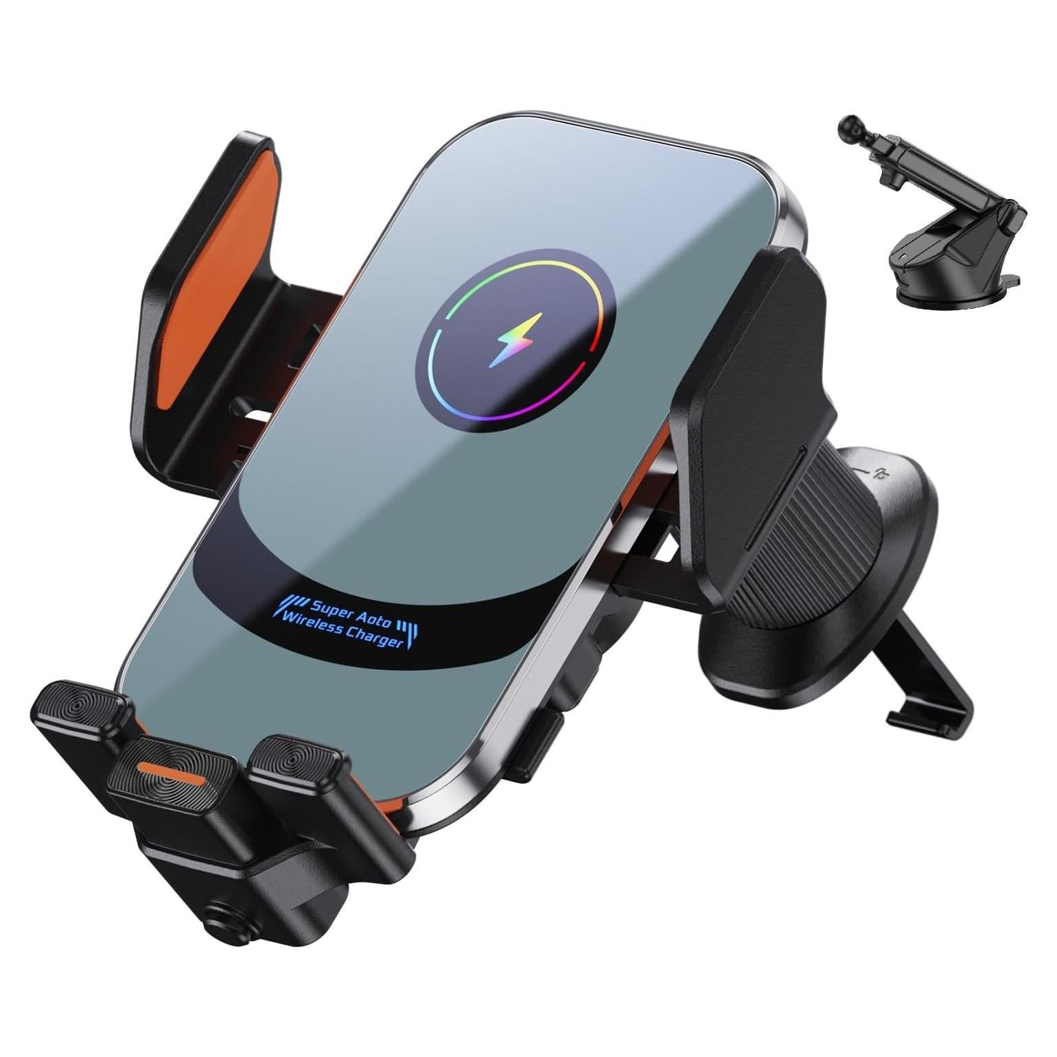 Cargador Inalámbrico Rápido QAKHT 15W para Auto con Soporte