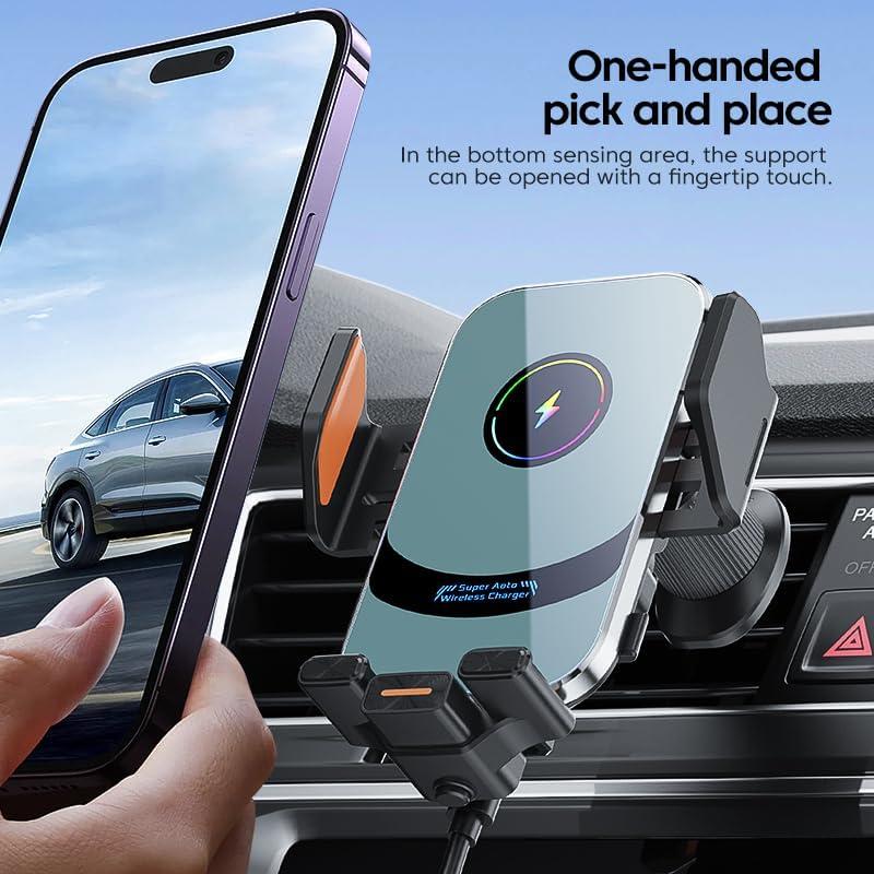 Cargador Inalámbrico Rápido QAKHT 15W para Auto con Soporte