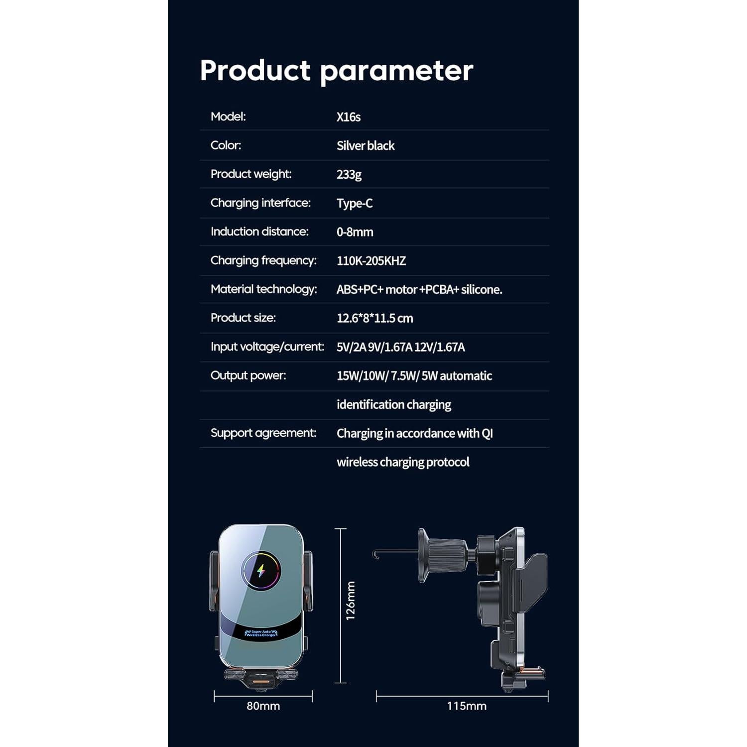 Cargador Inalámbrico Rápido QAKHT 15W para Auto con Soporte