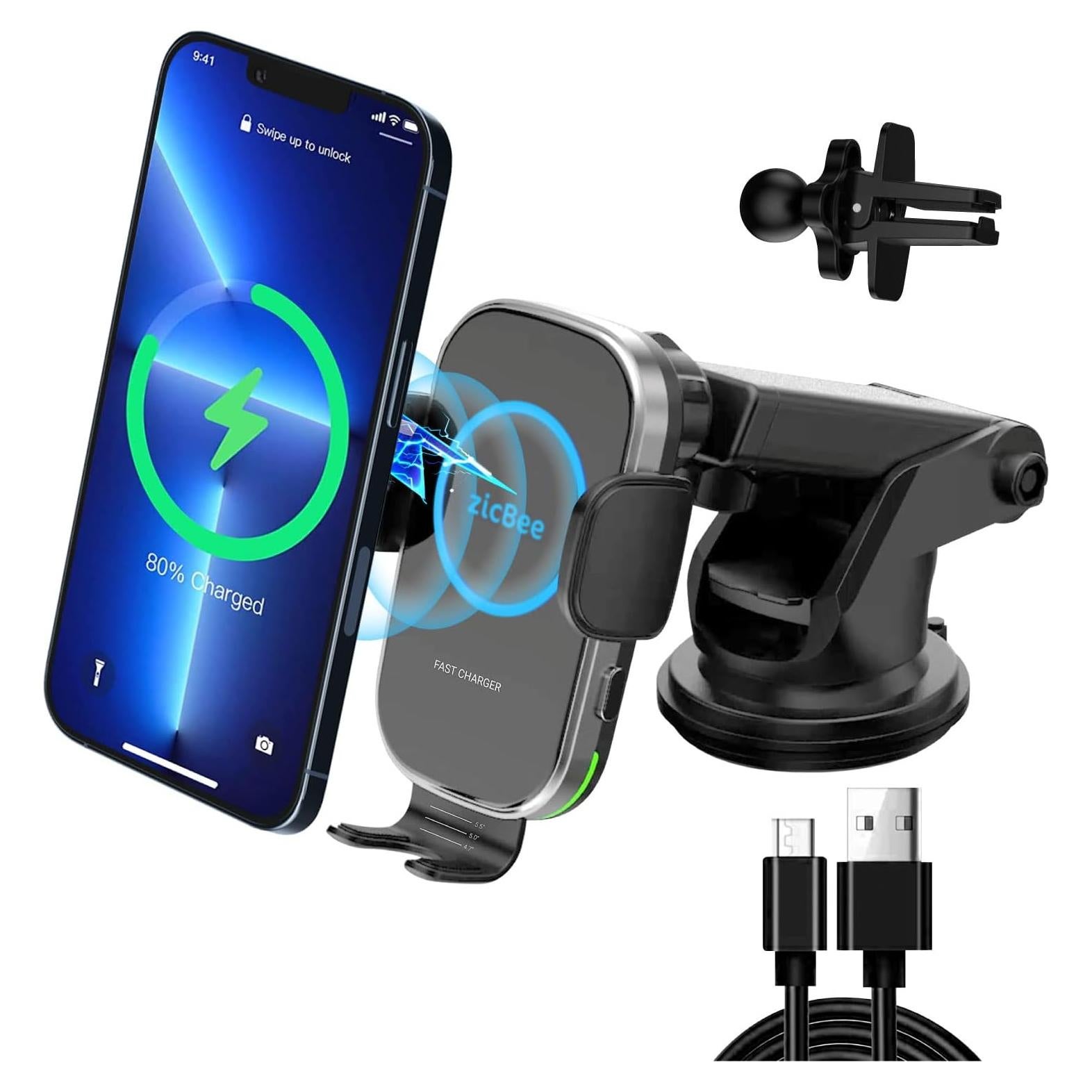 Cargador Inalámbrico para Auto ZicBee 15W con Soporte Automático