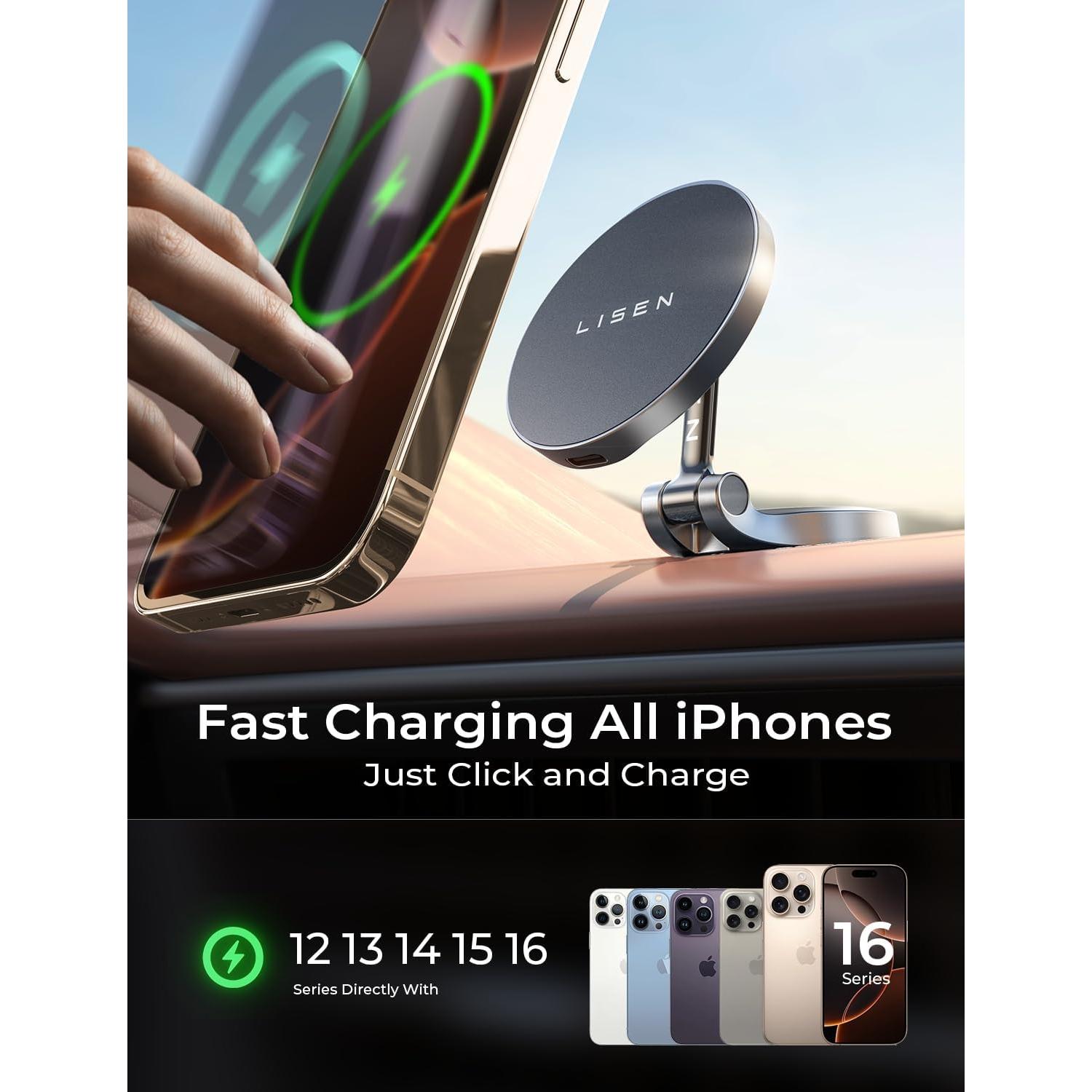 Soporte de Coche Magsafe LISEN 15W Carga Rápida Ajustable