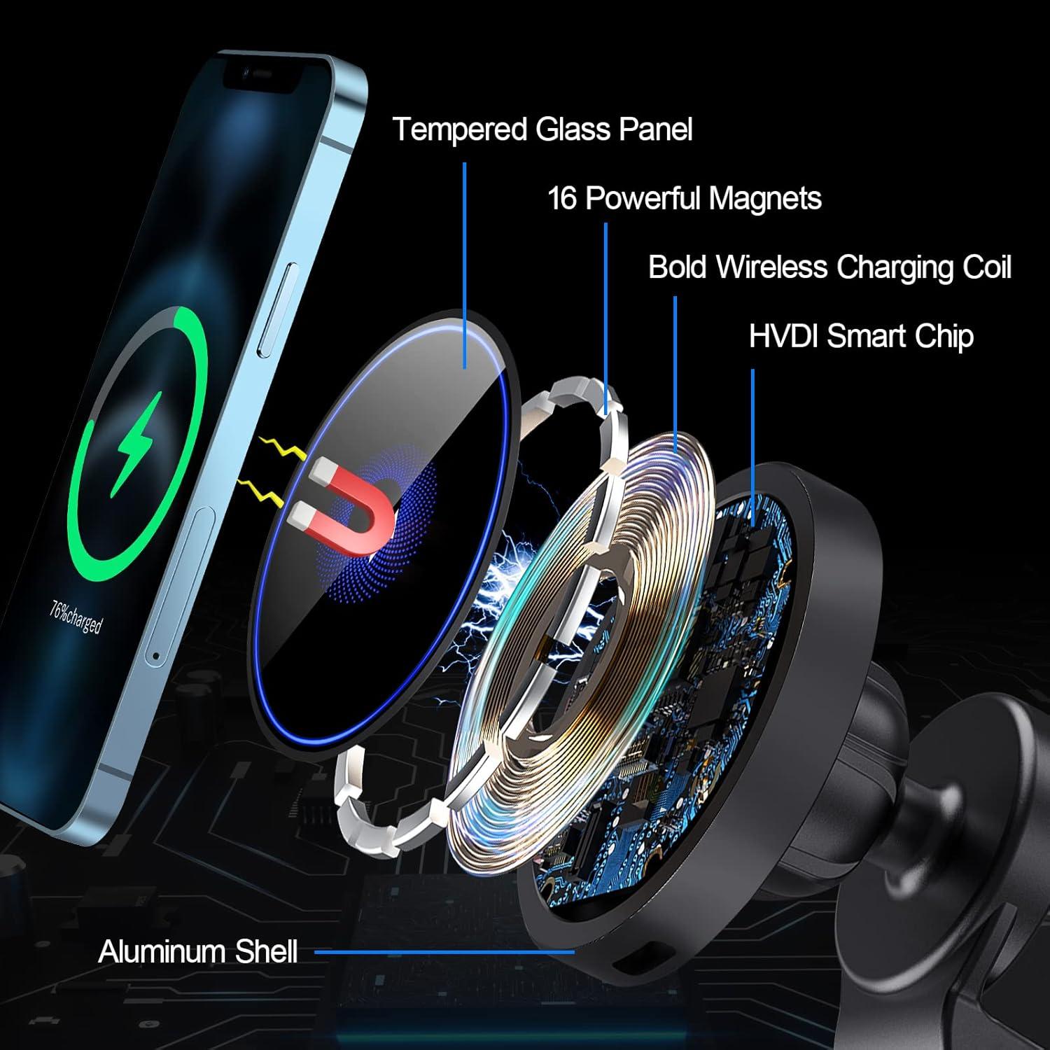 Cargador Inalámbrico DACK Mag-Safe 15W para Auto con Soporte