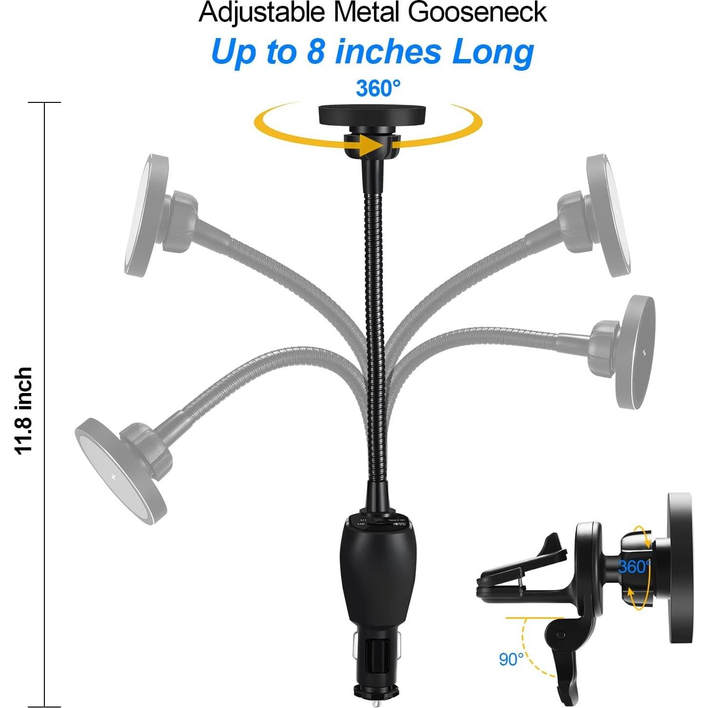 Cargador Inalámbrico DACK Mag-Safe 15W para Auto con Soporte