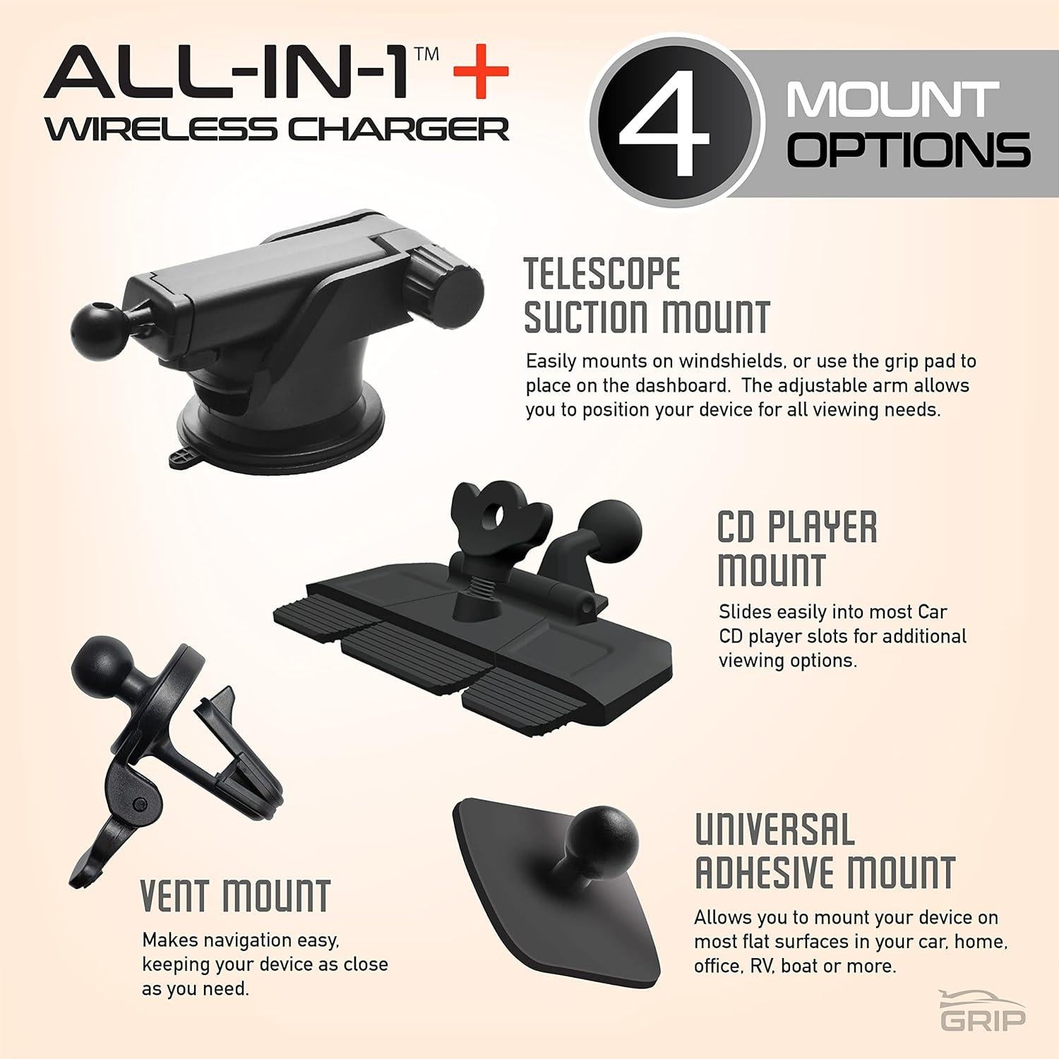 Soporte Inalámbrico para Coche GRIP All-in-1 10W Qi Ajustable