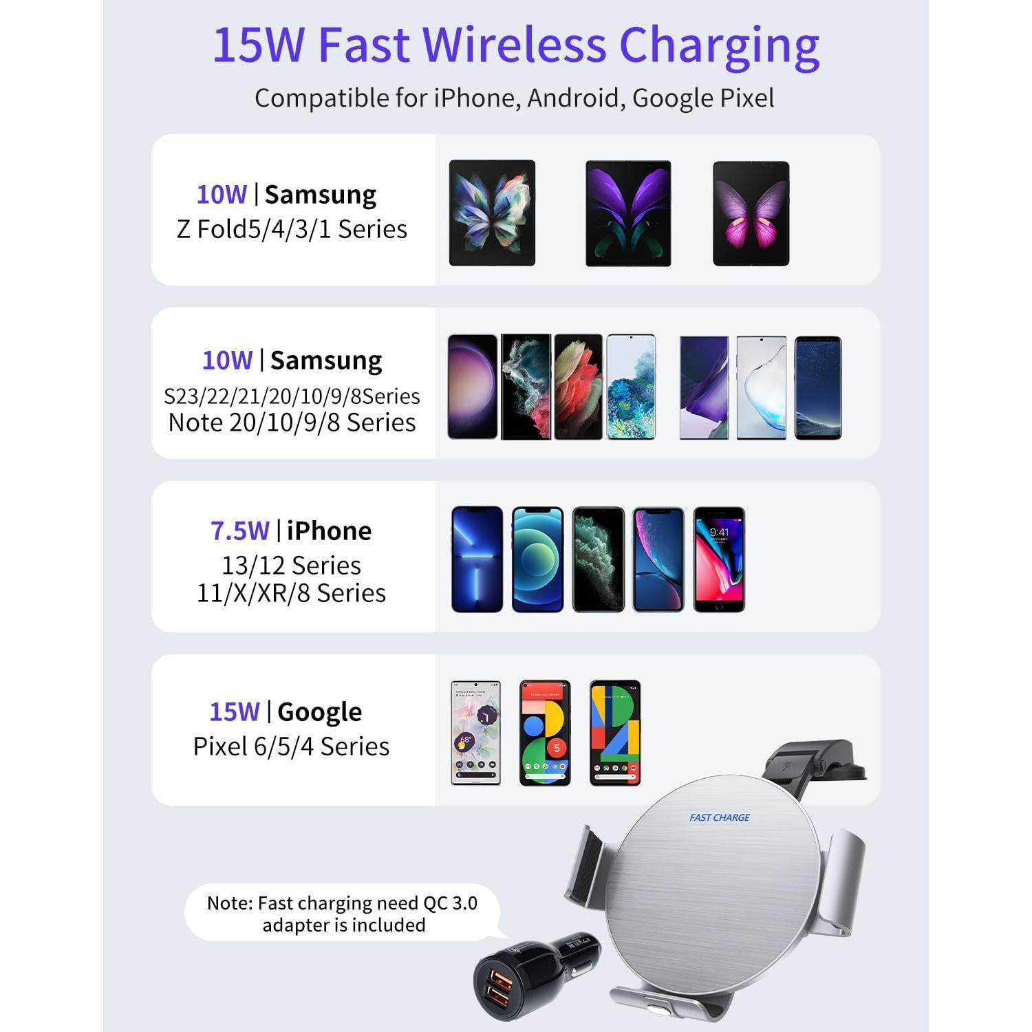 Cargador Inalámbrico para Auto MAKAQI para Galaxy Z Fold 7-2