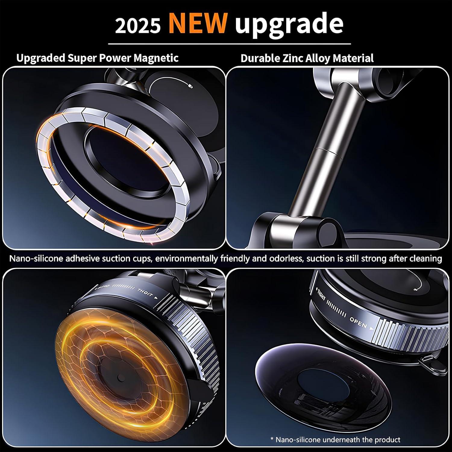 Wireless Charger Car Phone Holder for Magsafe,360°Adjustable Vacuum Magnetic Phone Holder Suitable for Non-Smooth Surfaces,Compatible with iPhone 16/15/14/13/12 Series