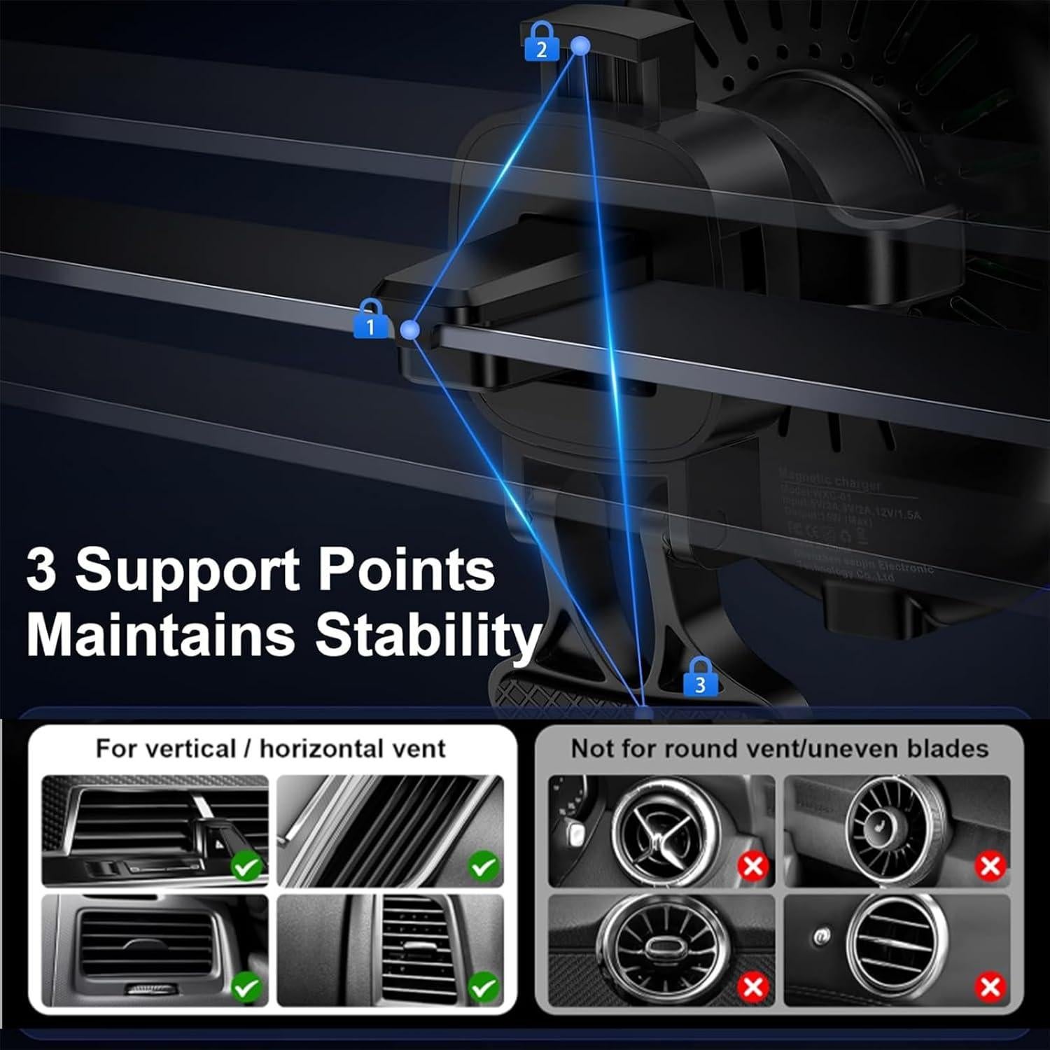Cargador Inalámbrico de Auto Mag Safe UorMe 15W para iPhone y Samsung
