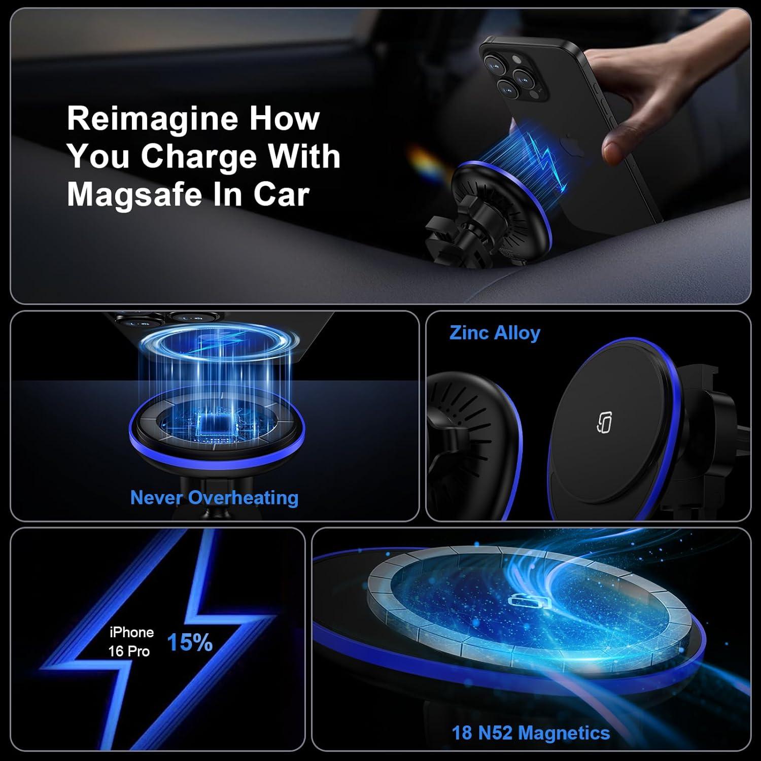 Cargador Inalámbrico de Auto Mag Safe UorMe 15W para iPhone y Samsung