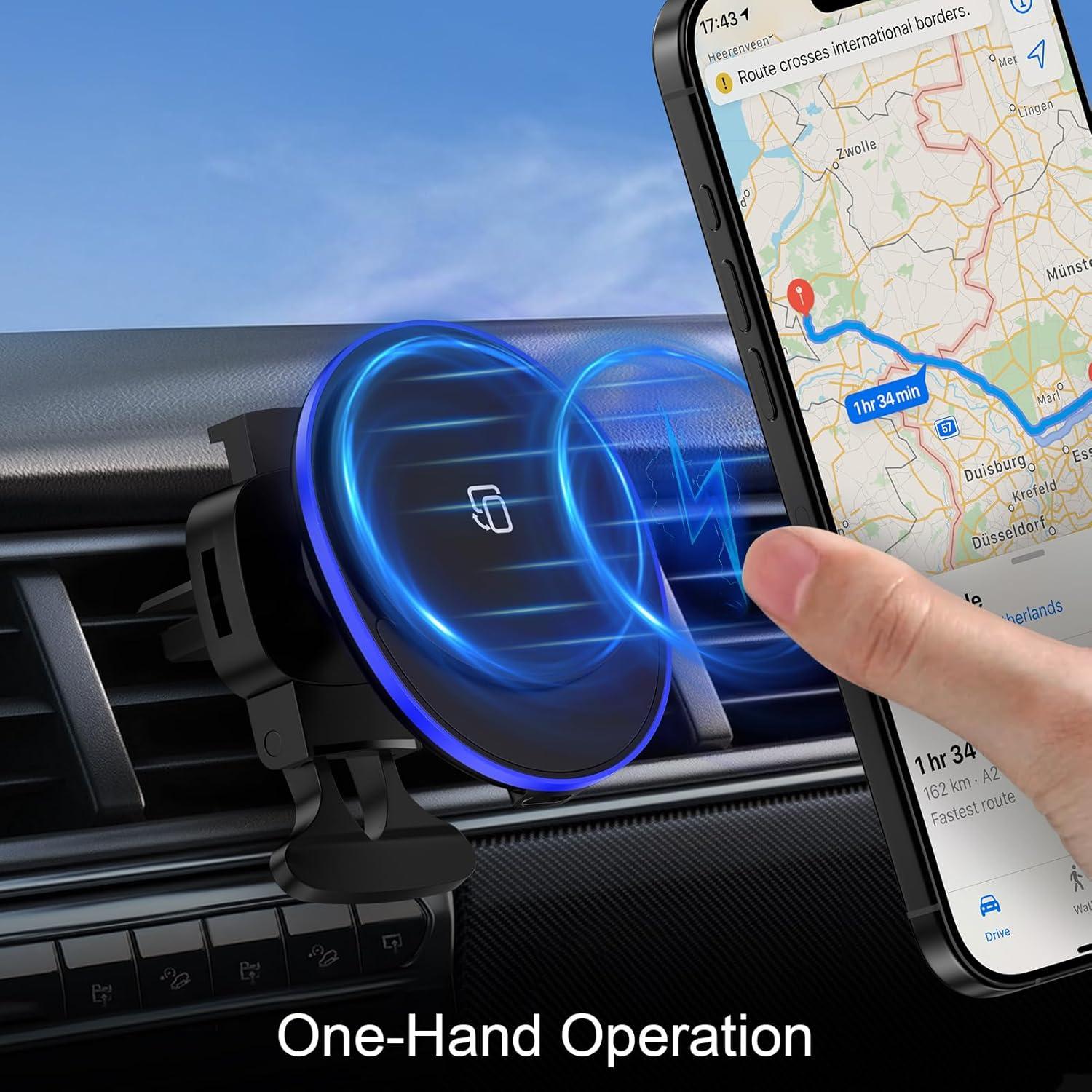 Cargador Inalámbrico de Auto Mag Safe UorMe 15W para iPhone y Samsung