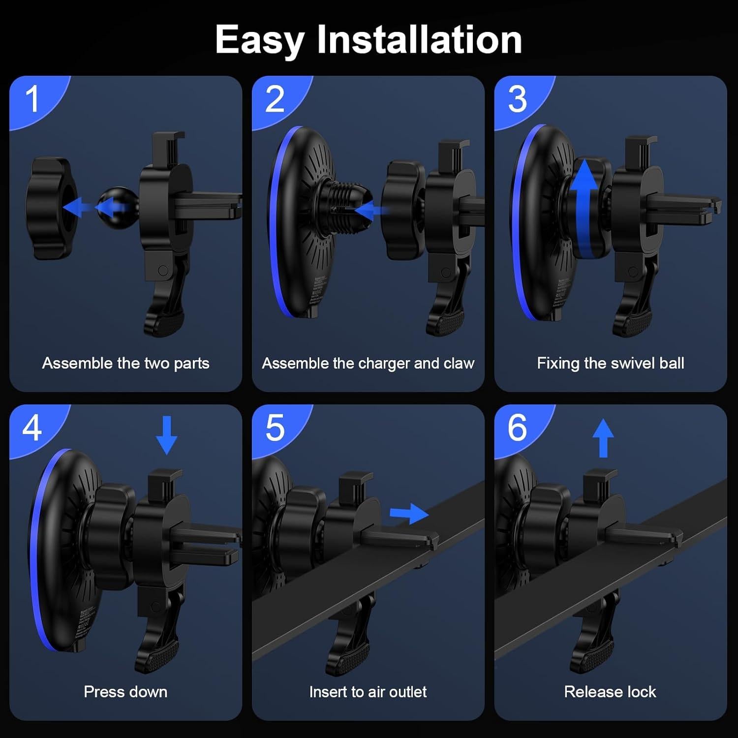 Cargador Inalámbrico de Auto Mag Safe UorMe 15W para iPhone y Samsung