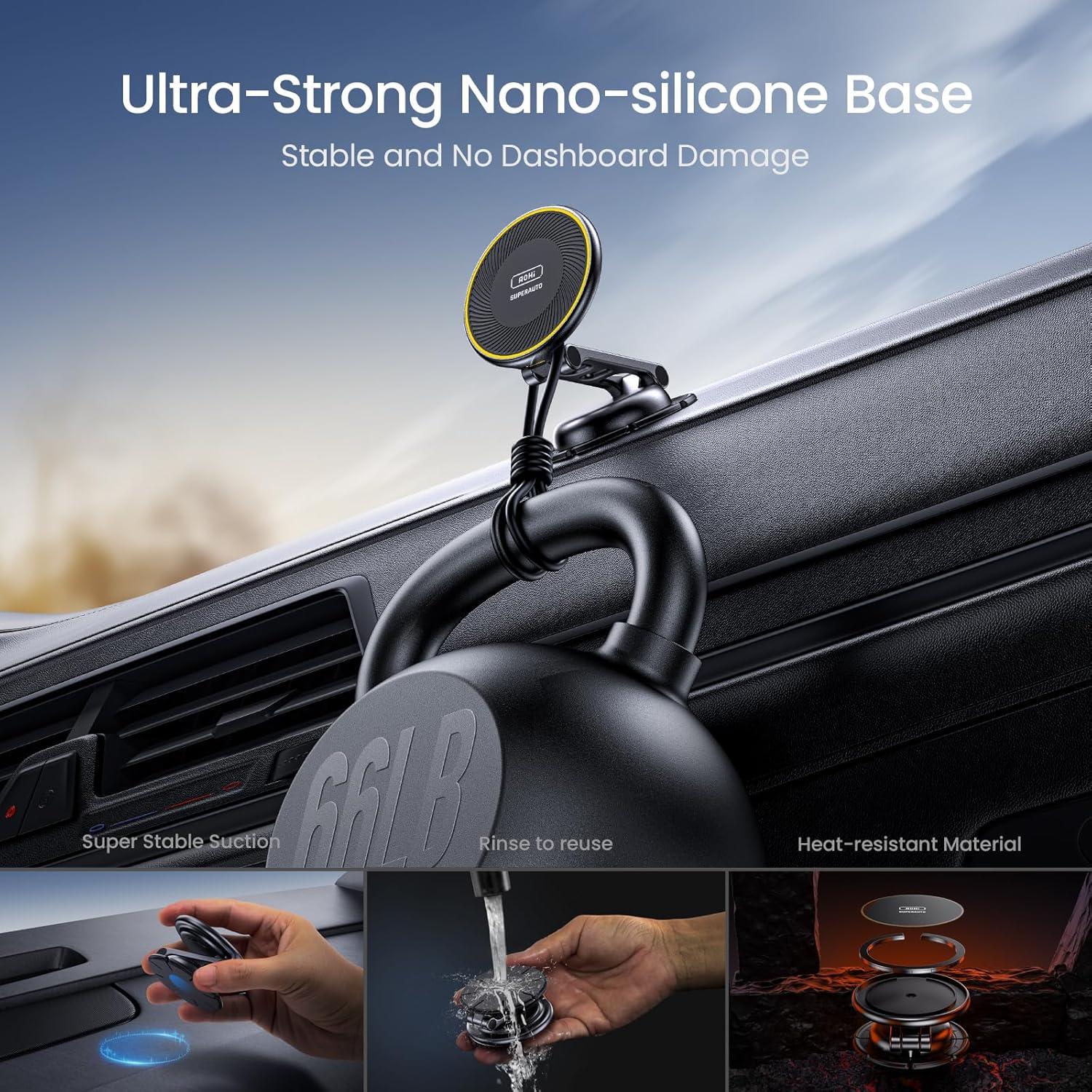 Cargador Inalámbrico AOHI MagSafe 15W para Auto Negro