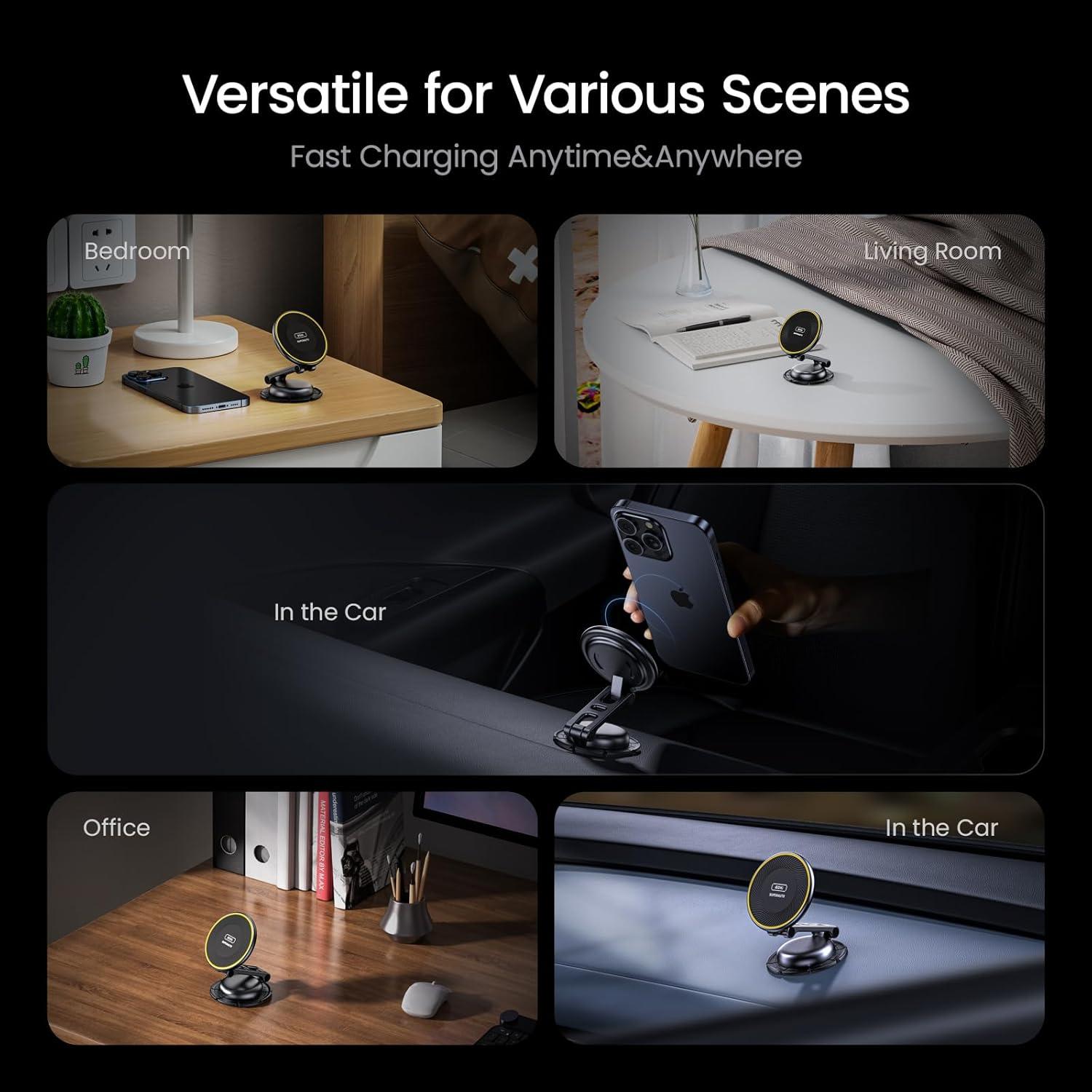 Cargador Inalámbrico AOHI MagSafe 15W para Auto Negro