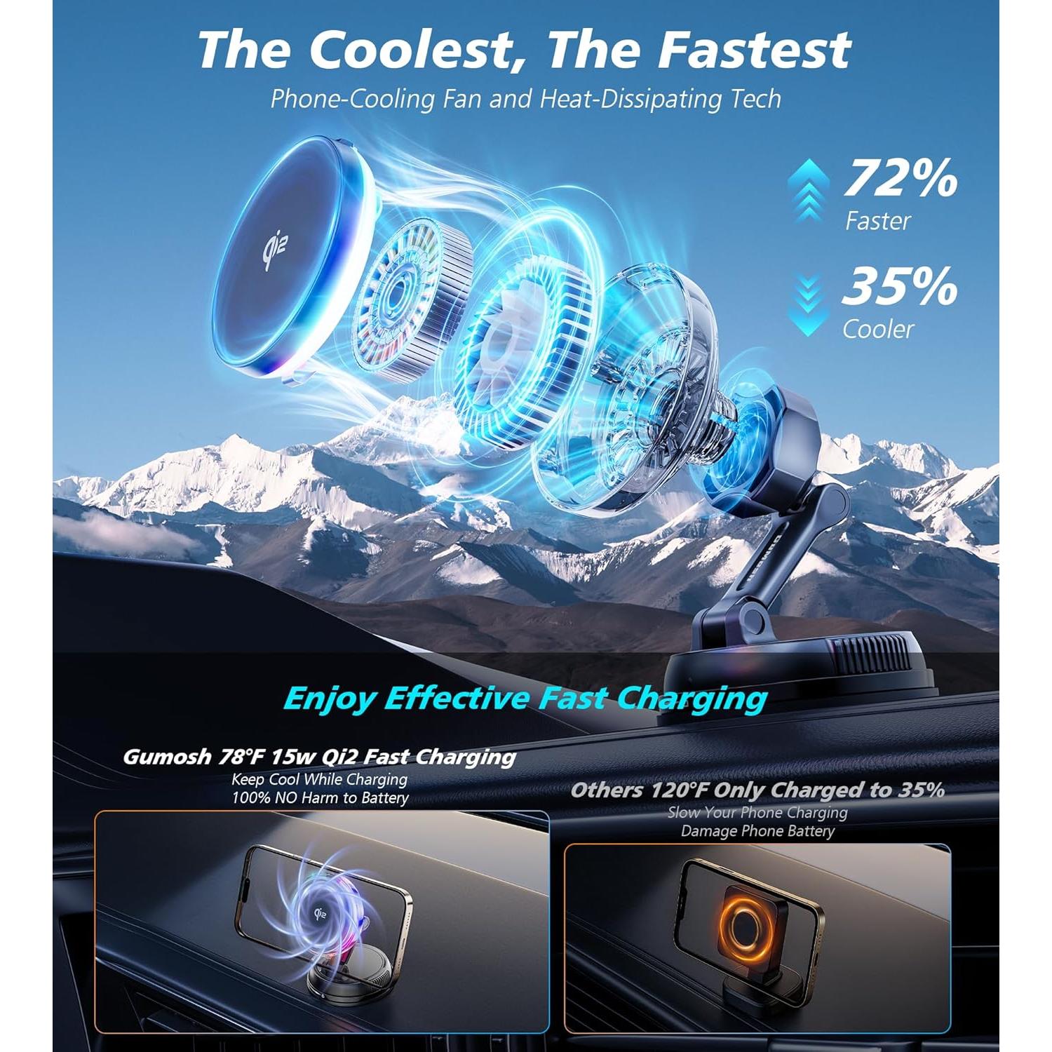 Cargador de Coche MagSafe Qi2 15W con Ventilador RGB - Negro