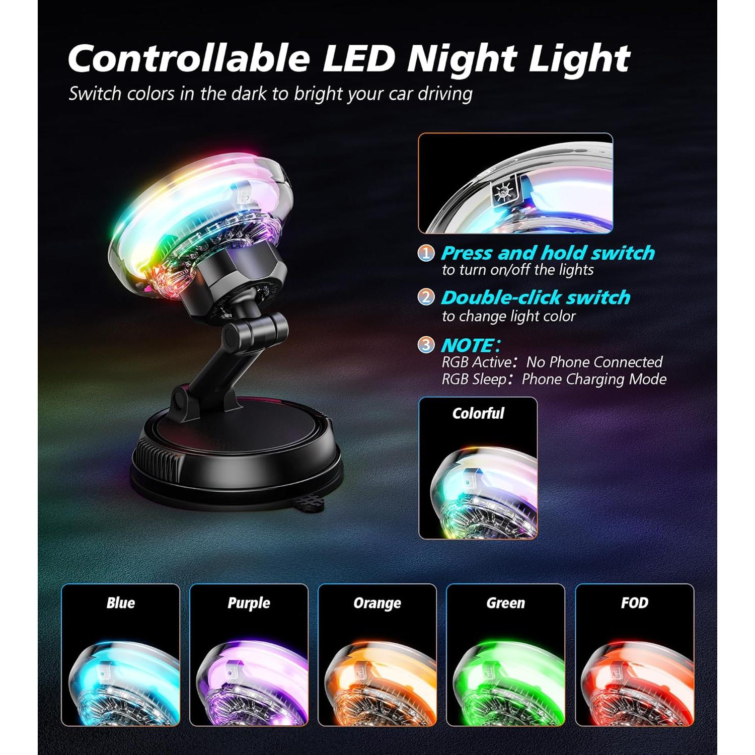 Cargador de Coche MagSafe Qi2 15W con Ventilador RGB - Negro