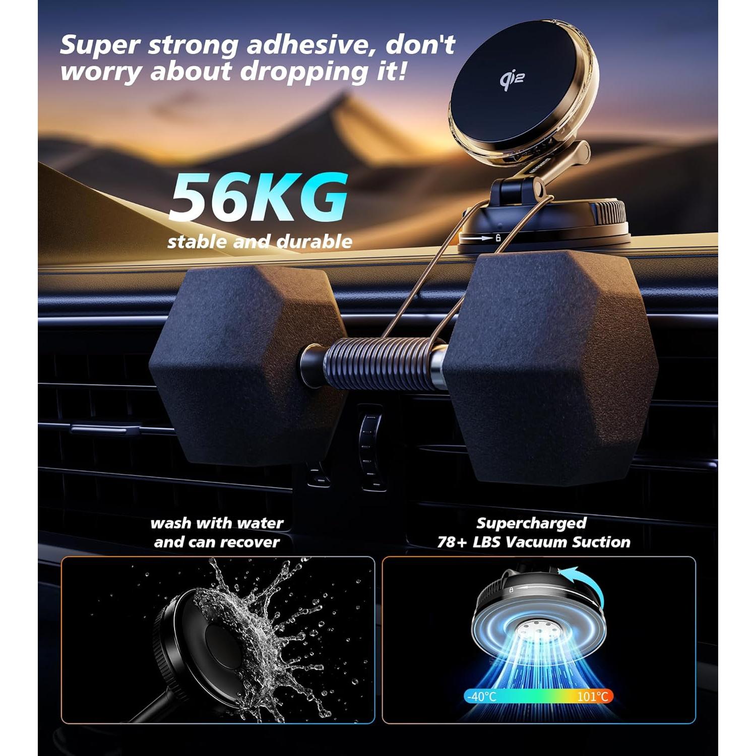 Cargador de Coche MagSafe Qi2 15W con Ventilador RGB - Negro