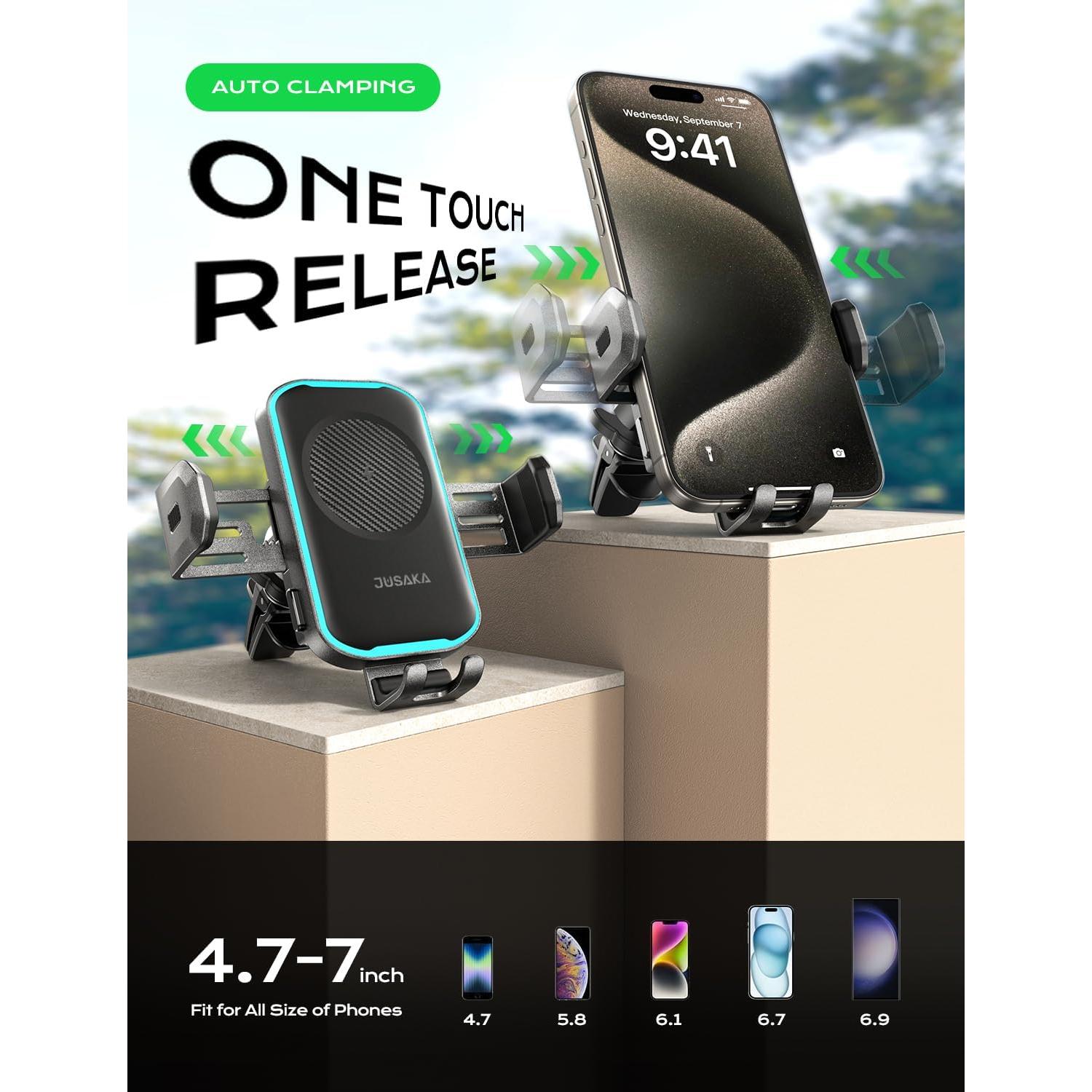 Cargador Inalámbrico para Auto JUSAKA 15W Soporte Teléfono