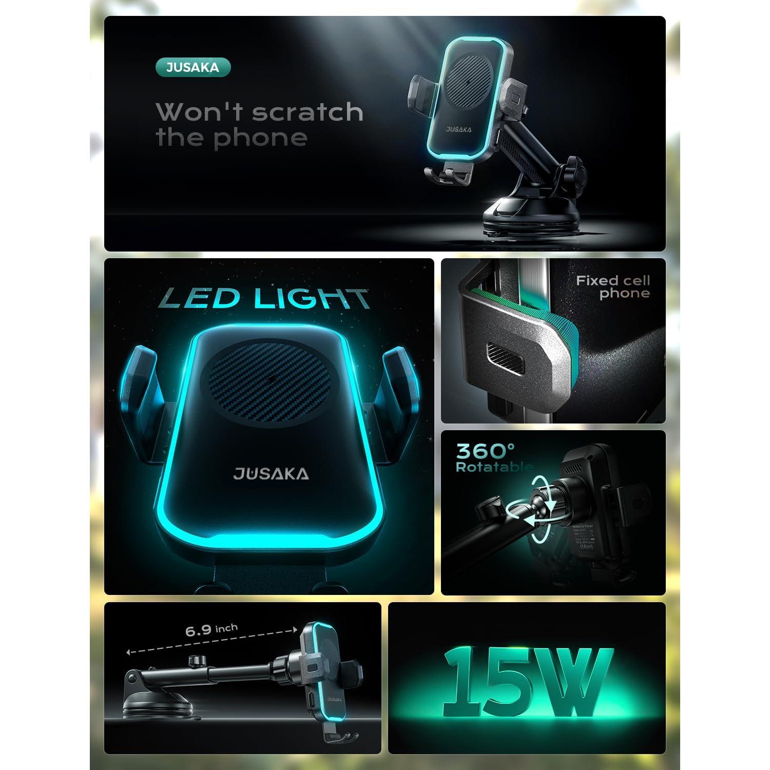 Cargador Inalámbrico para Auto JUSAKA 15W Soporte Teléfono