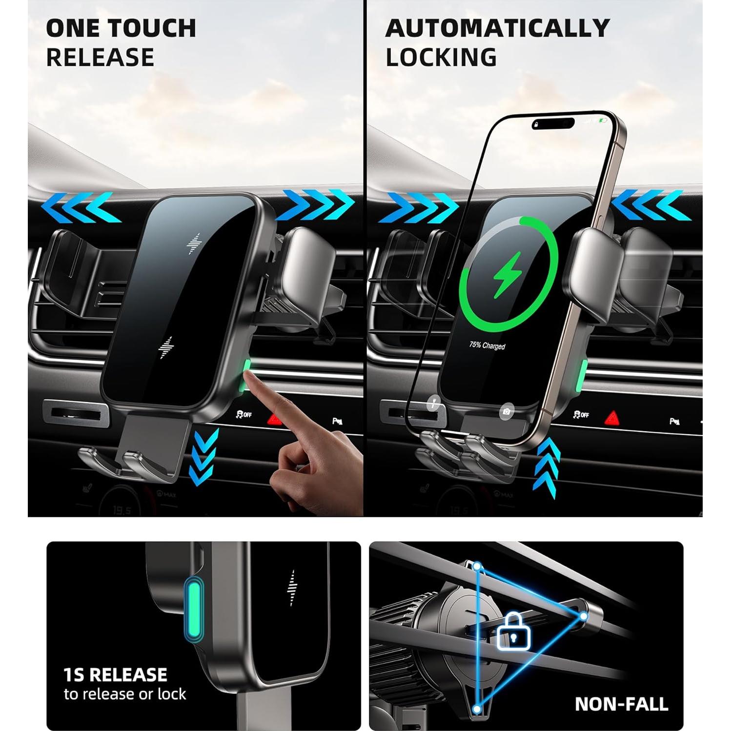 Soporte para teléfono de coche GuMosh con carga inalámbrica 15W