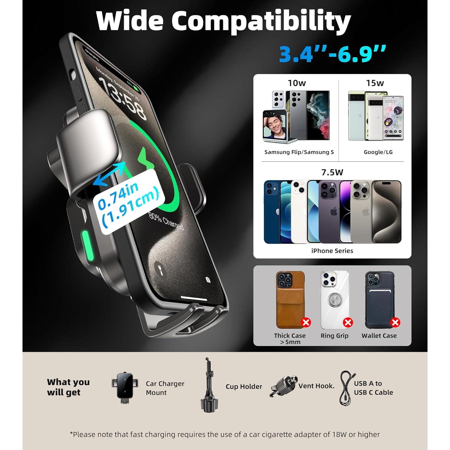 Soporte para teléfono de coche GuMosh con carga inalámbrica 15W