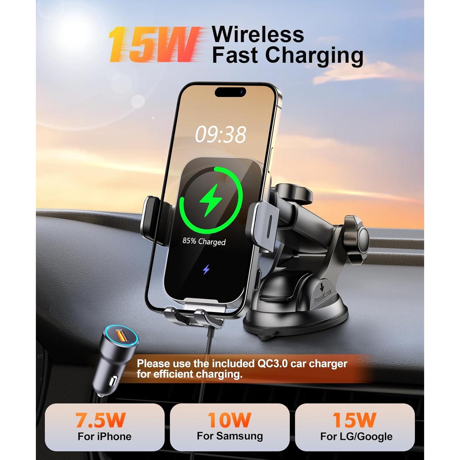 Soporte Cargador Inalámbrico para Coche OBRFFE 15W Ajustable
