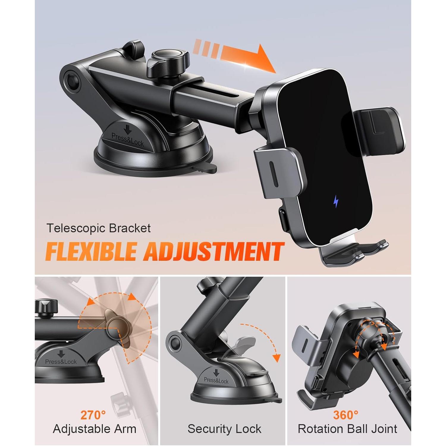 Soporte Cargador Inalámbrico para Coche OBRFFE 15W Ajustable