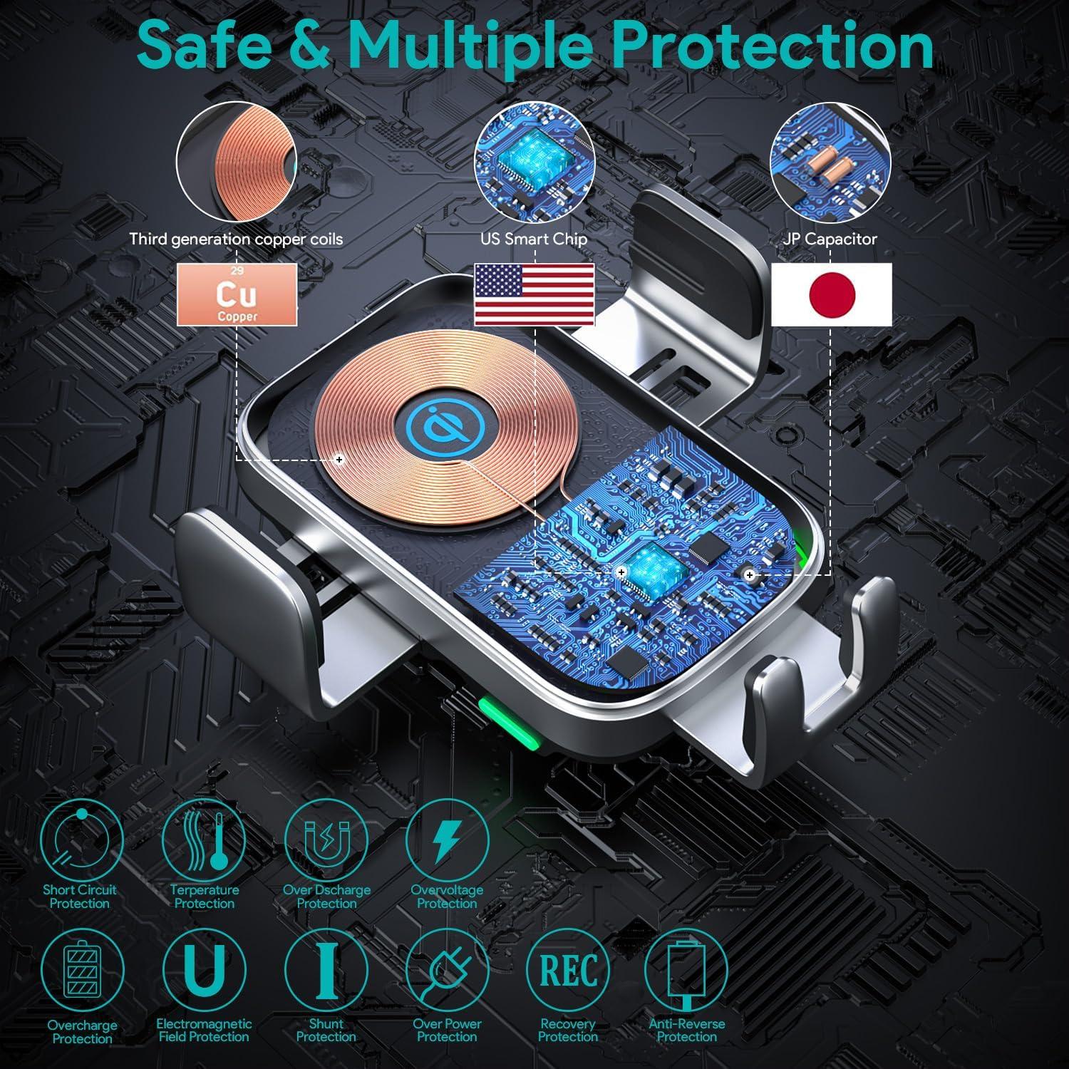 Cargador Inalámbrico para Auto TIKECO 15W Soporte Ventilación