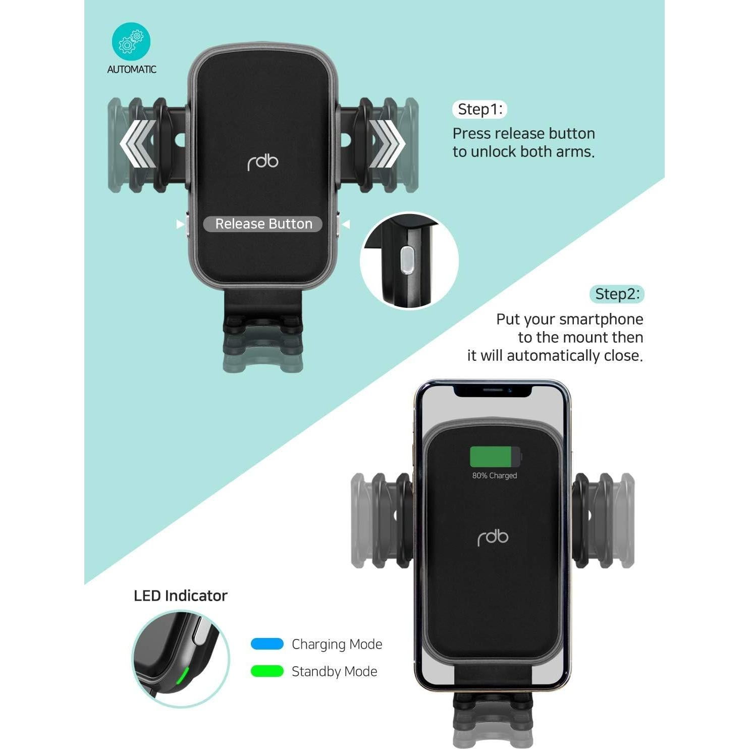 Cargador Inalámbrico para Auto REDBEAN 15W Qi con Soporte