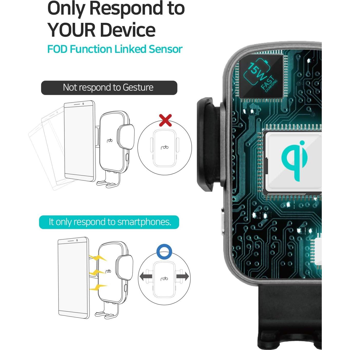 Cargador Inalámbrico para Auto REDBEAN 15W Qi con Soporte