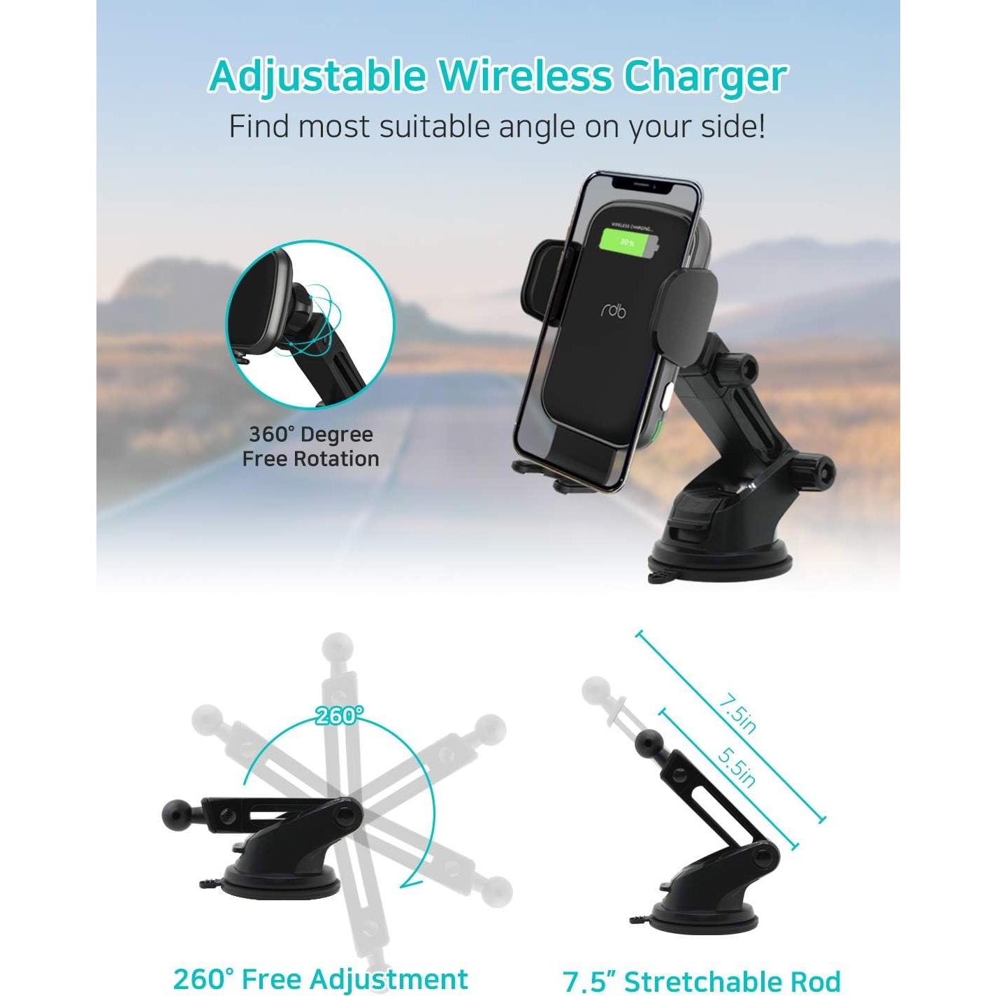 Cargador Inalámbrico para Auto REDBEAN 15W Qi con Soporte