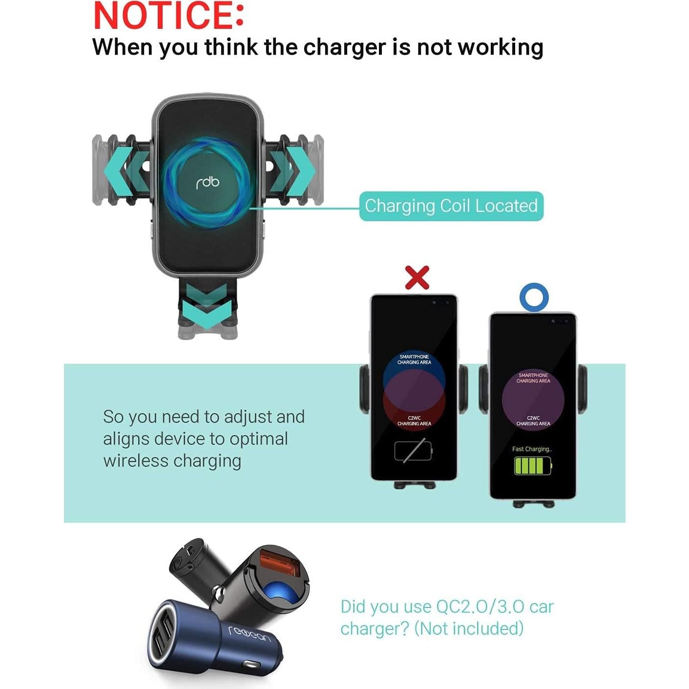 Cargador Inalámbrico para Auto REDBEAN 15W Qi con Soporte