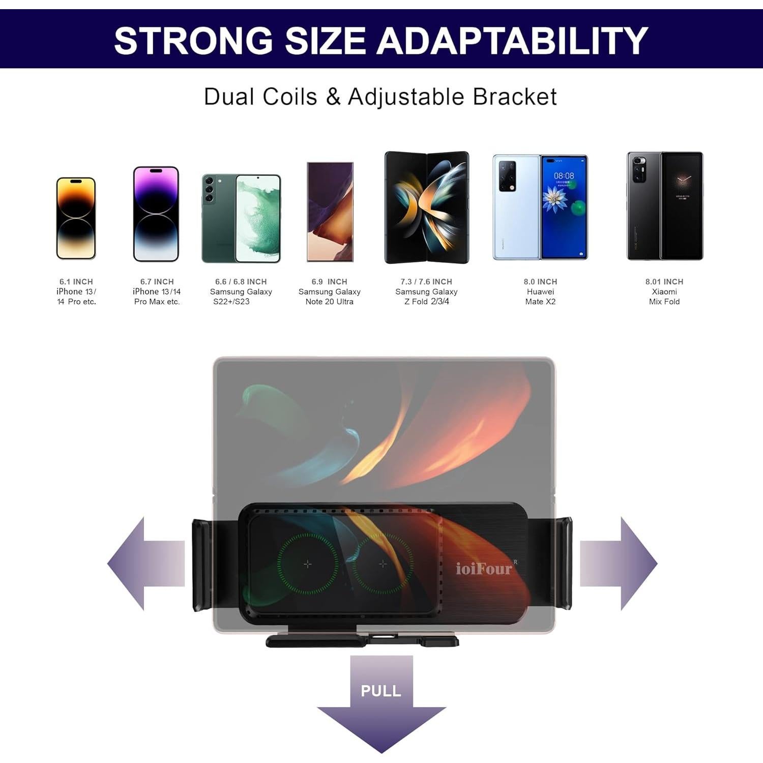 Cargador Inalámbrico Qi 15W para Auto ioiFour con Soporte