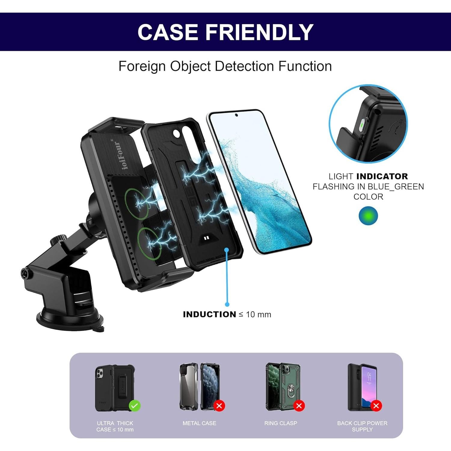 Cargador Inalámbrico Qi 15W para Auto ioiFour con Soporte