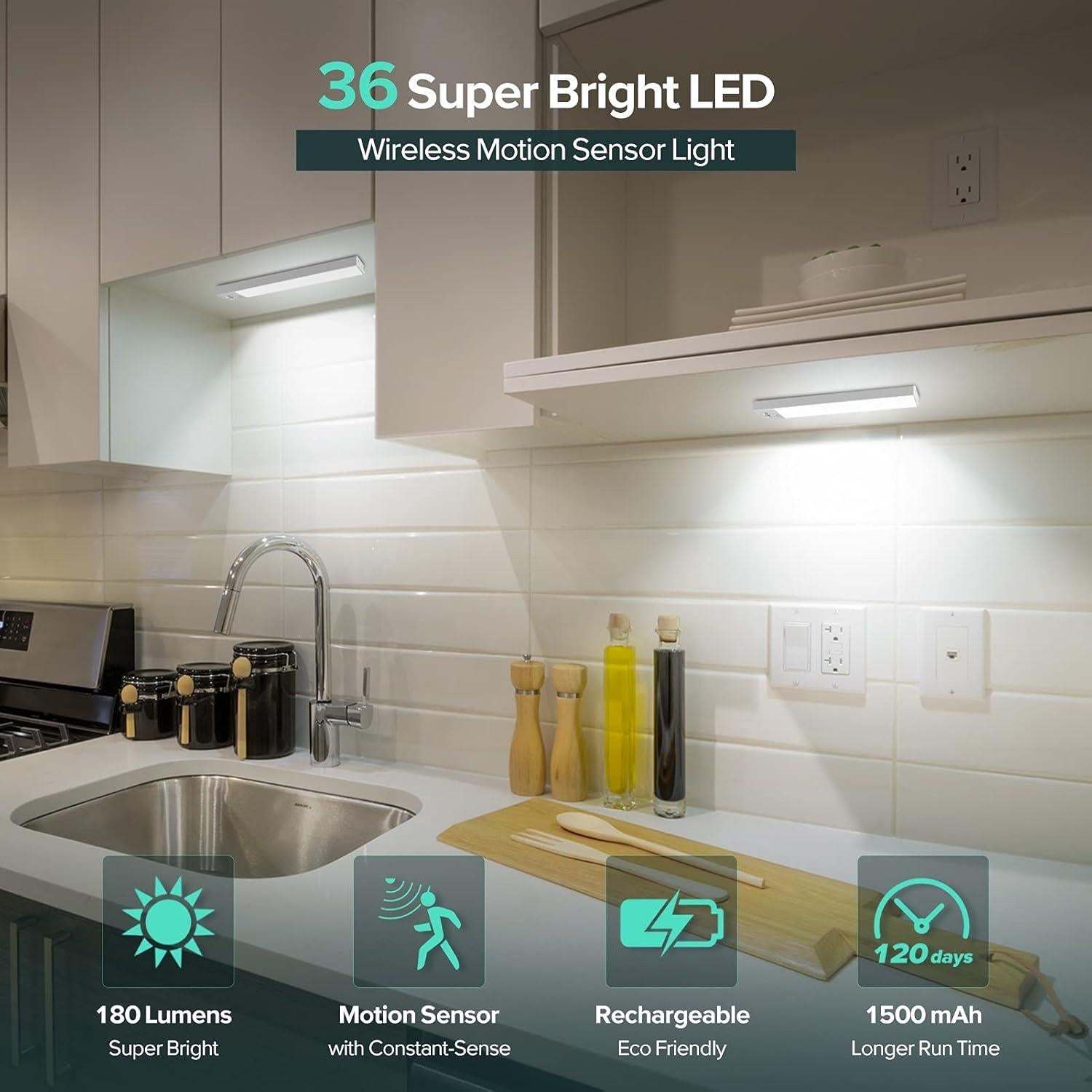 Luz LED BLS 36 con Sensor de Movimiento, Batería Recargable