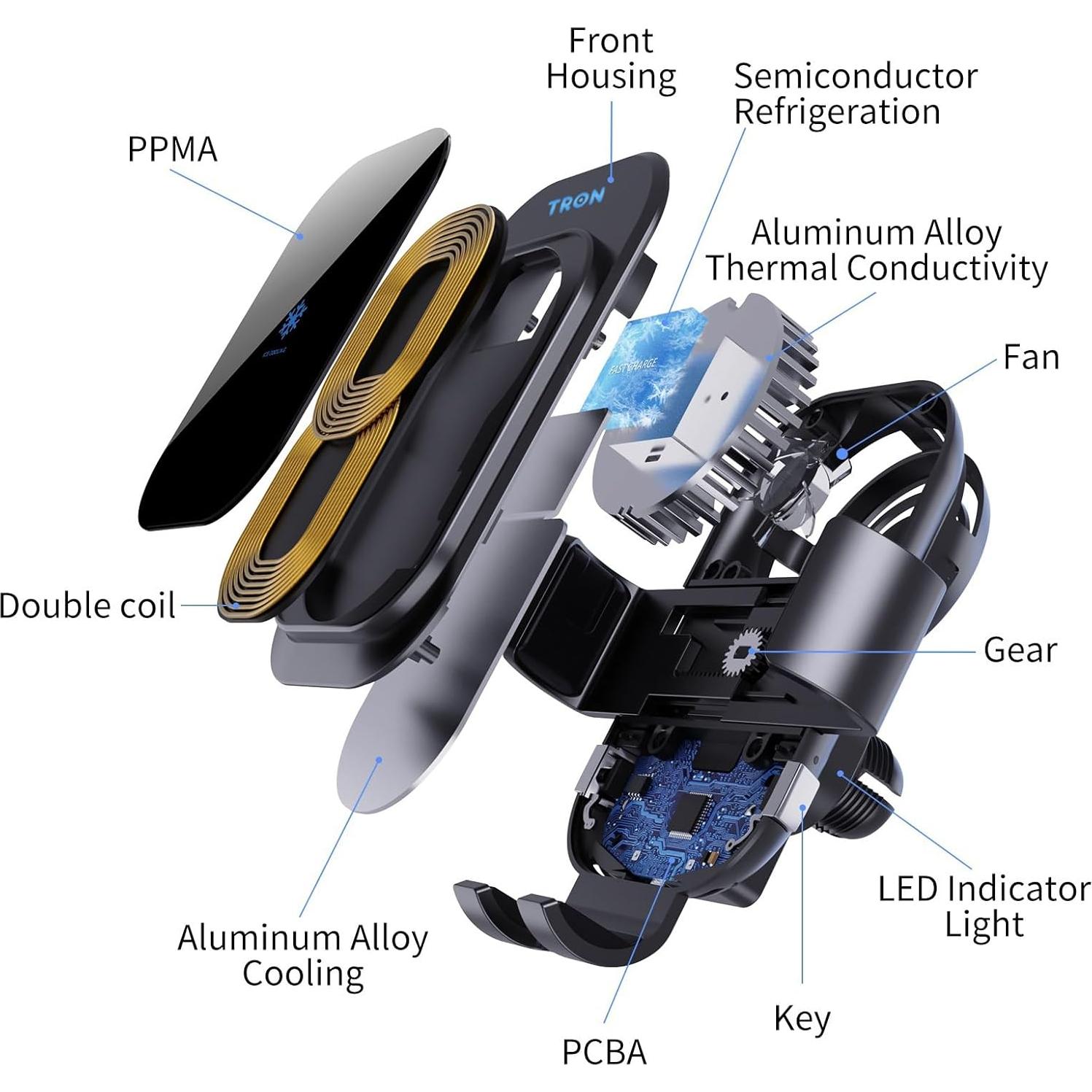 Soporte de Carga Inalámbrica TRON para Automóvil 15W con Luz LED
