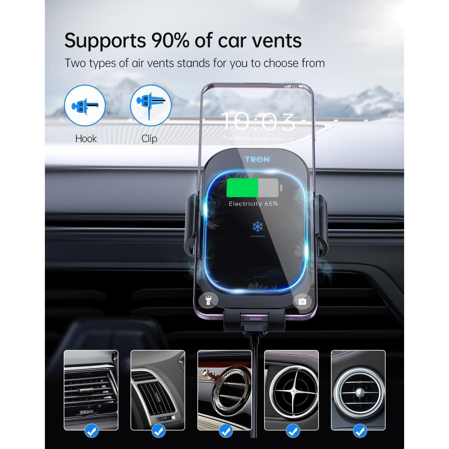 Soporte de Carga Inalámbrica TRON para Automóvil 15W con Luz LED