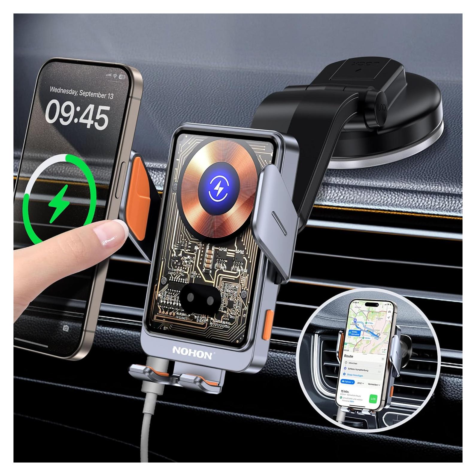 Cargador Inalámbrico para Auto NOHON T11 15W Qi con Soporte