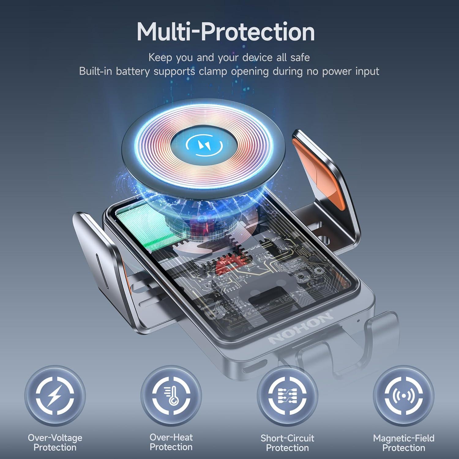 Cargador Inalámbrico para Auto NOHON T11 15W Qi con Soporte