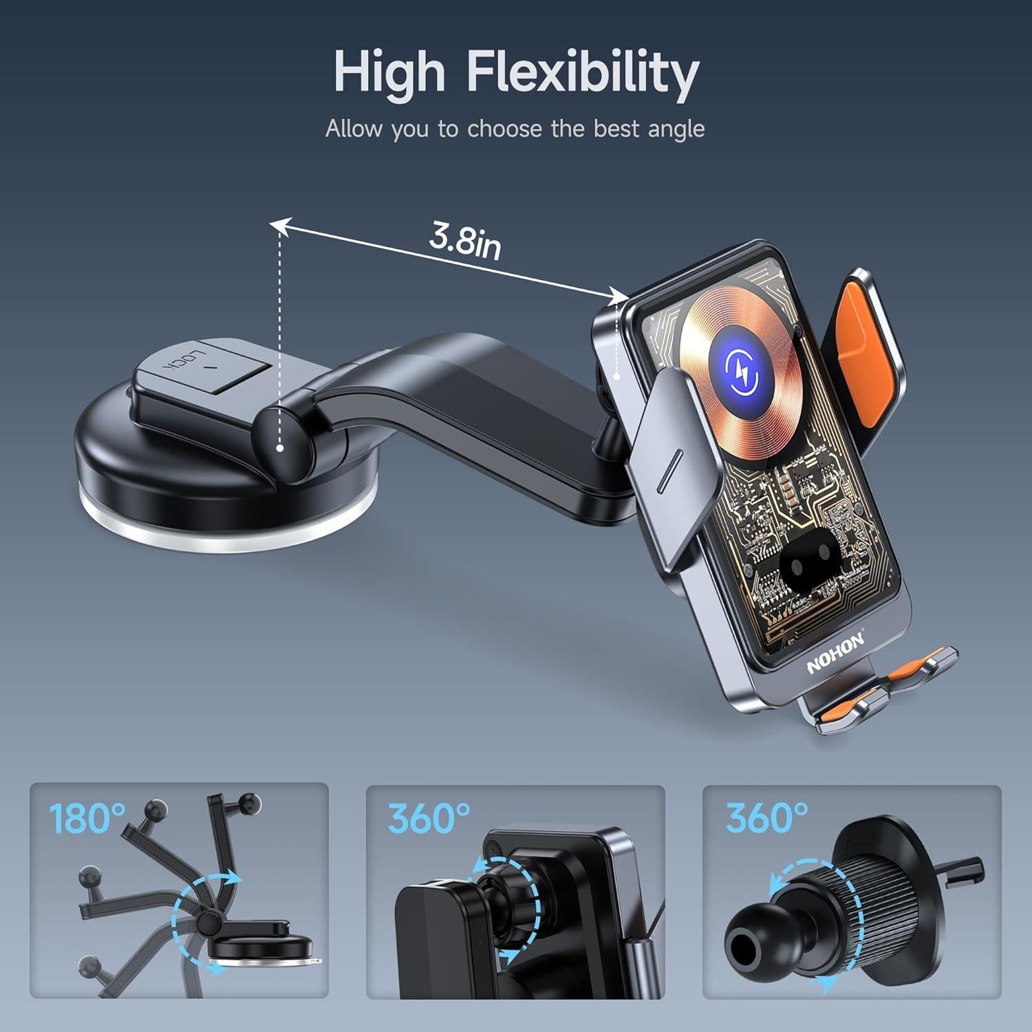 Cargador Inalámbrico para Auto NOHON T11 15W Qi con Soporte