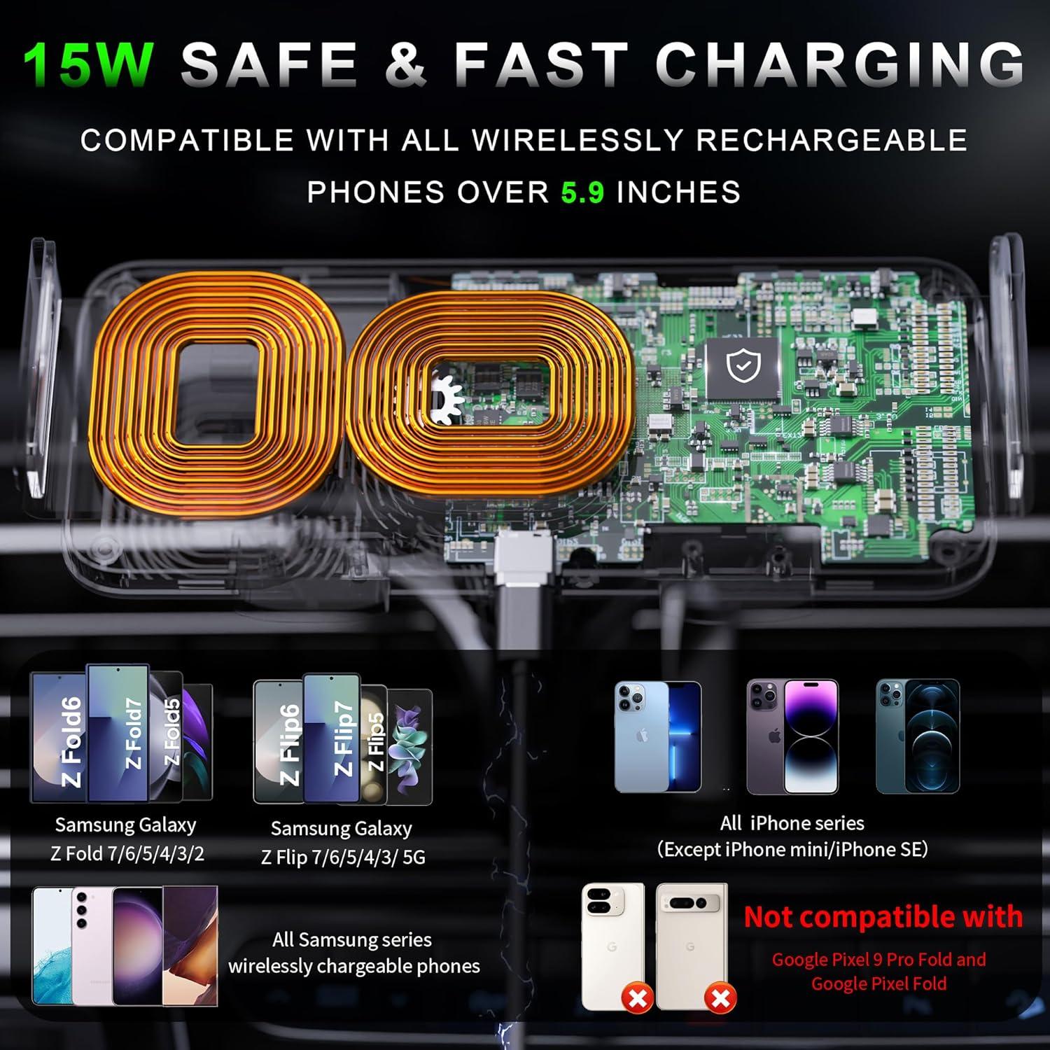 Soporte Cargador Inalámbrico Auto JDHDL 15W Doble Bobina