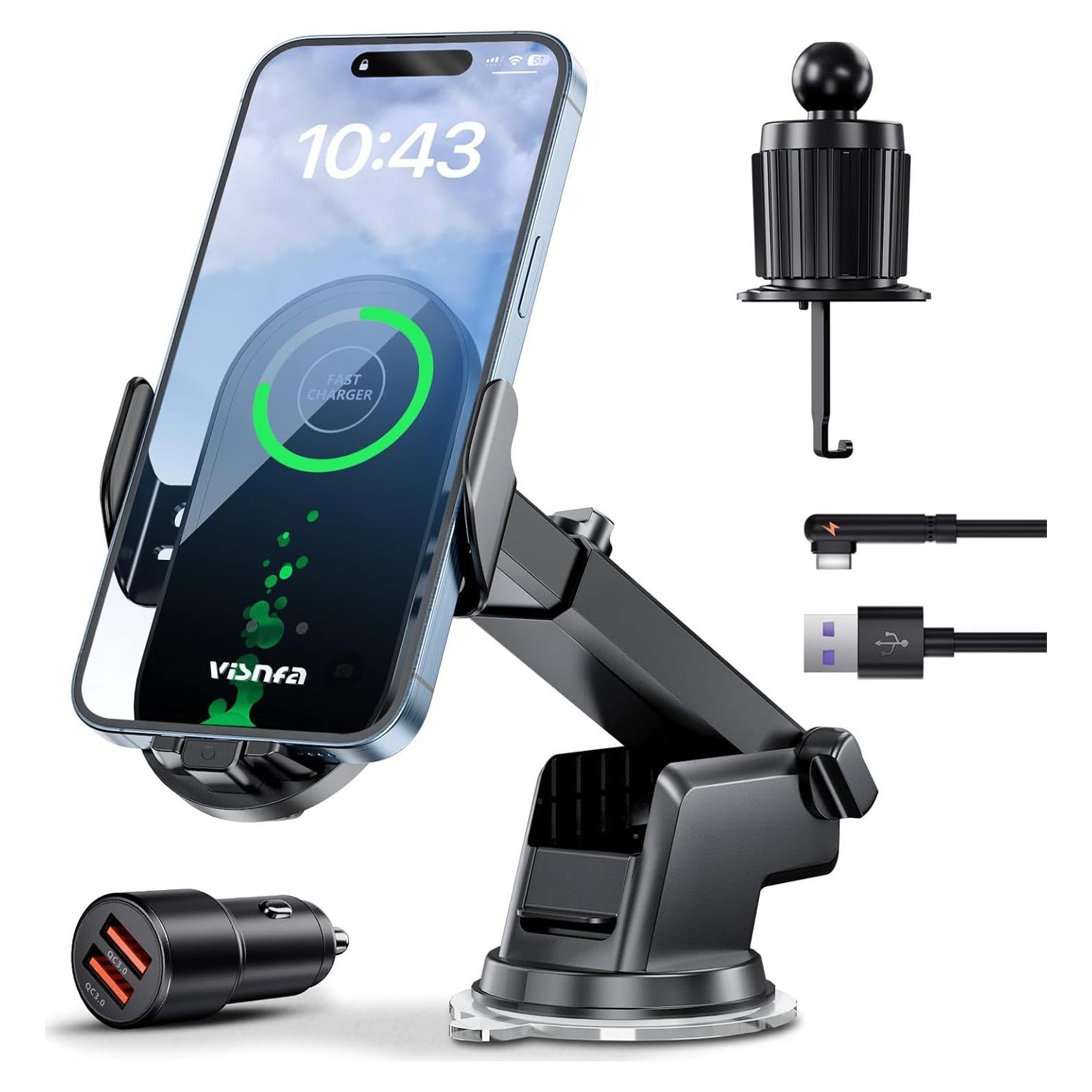 Cargador Inalámbrico Rápido 15W Visnfa para Auto con Soporte