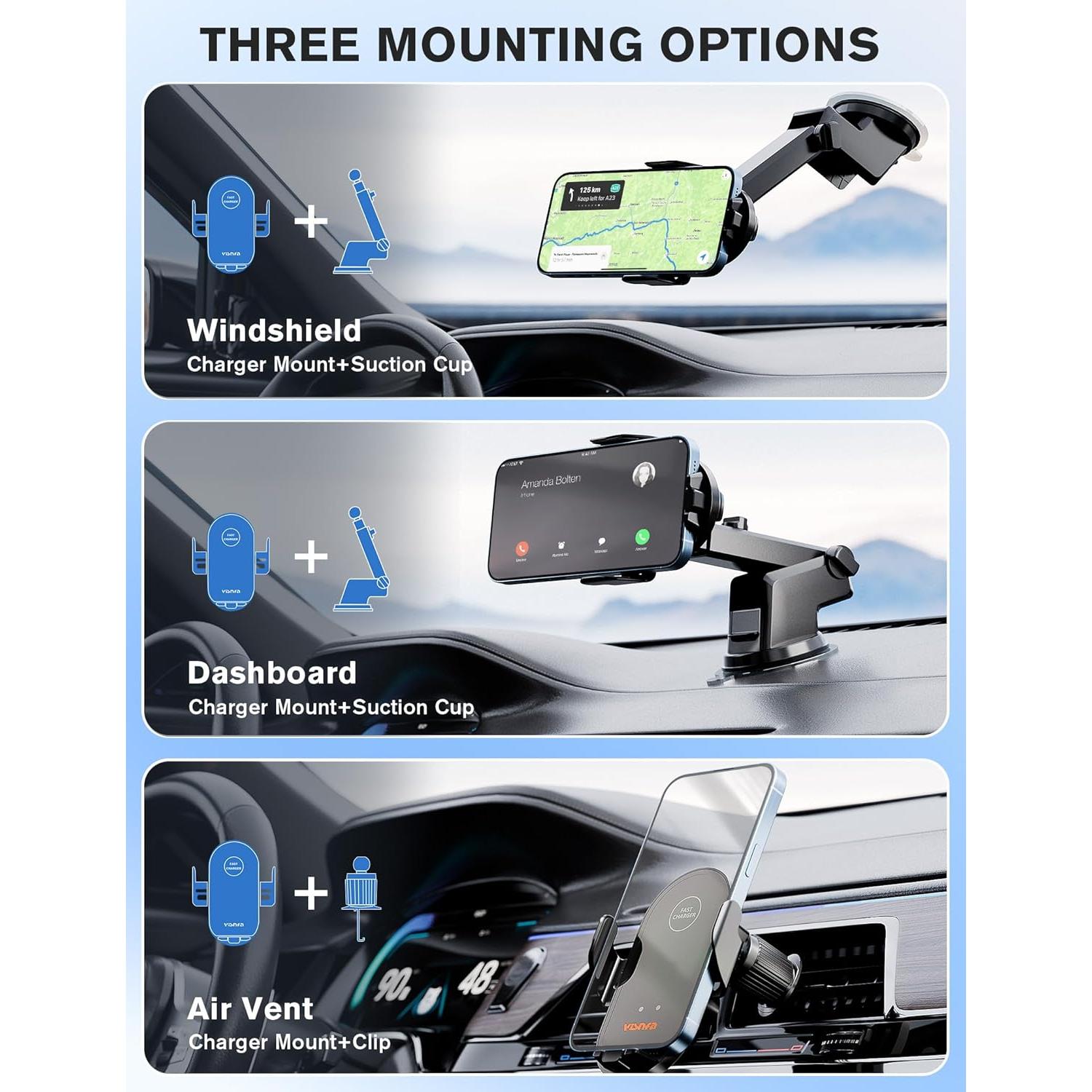 Cargador Inalámbrico Rápido 15W Visnfa para Auto con Soporte
