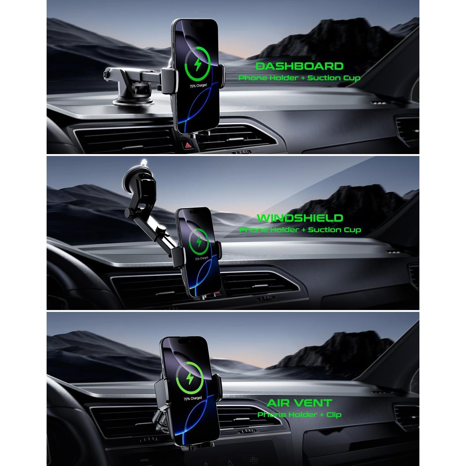 Soporte de teléfono para coche eazpower con cargador Qi 15W