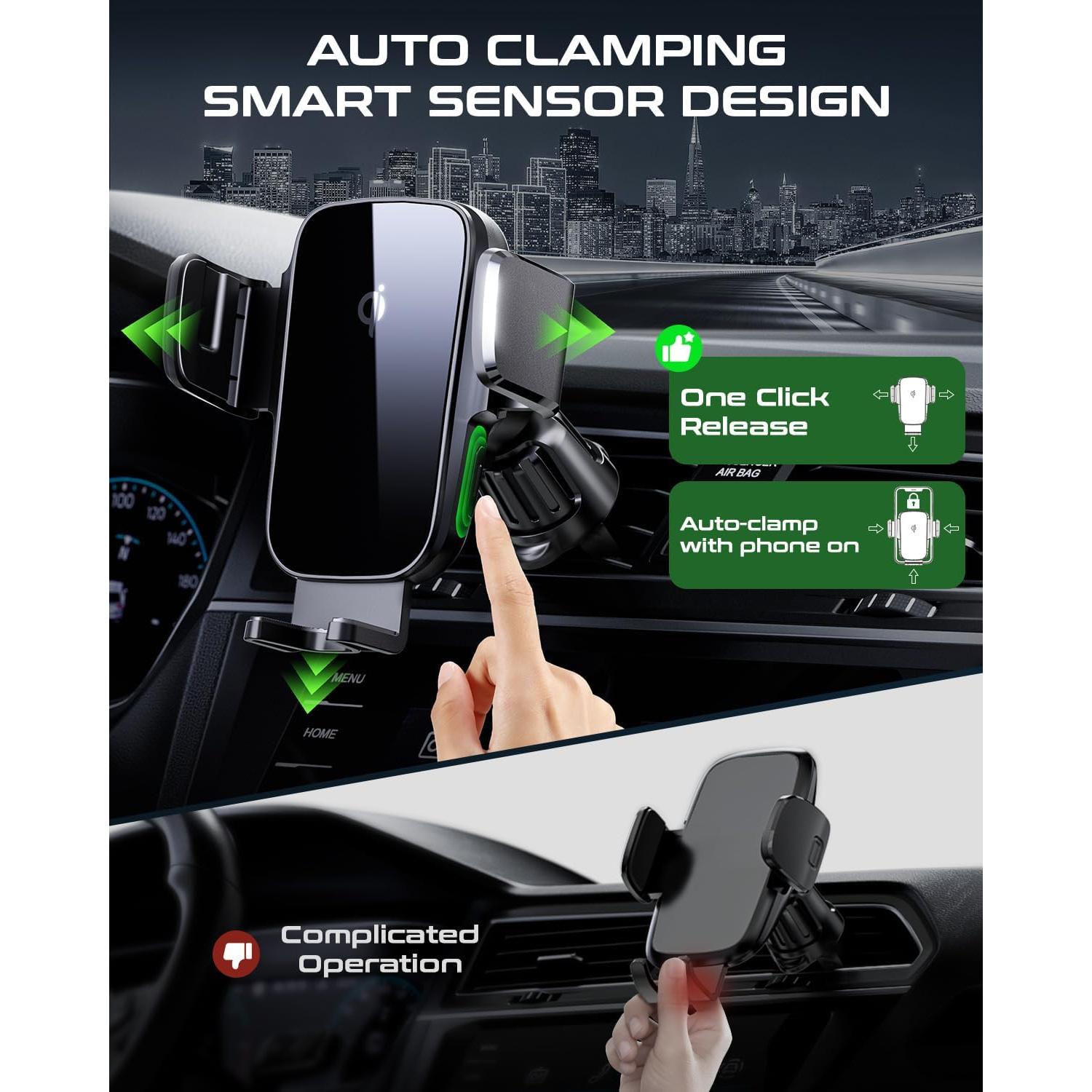 Soporte de teléfono para coche eazpower con cargador Qi 15W