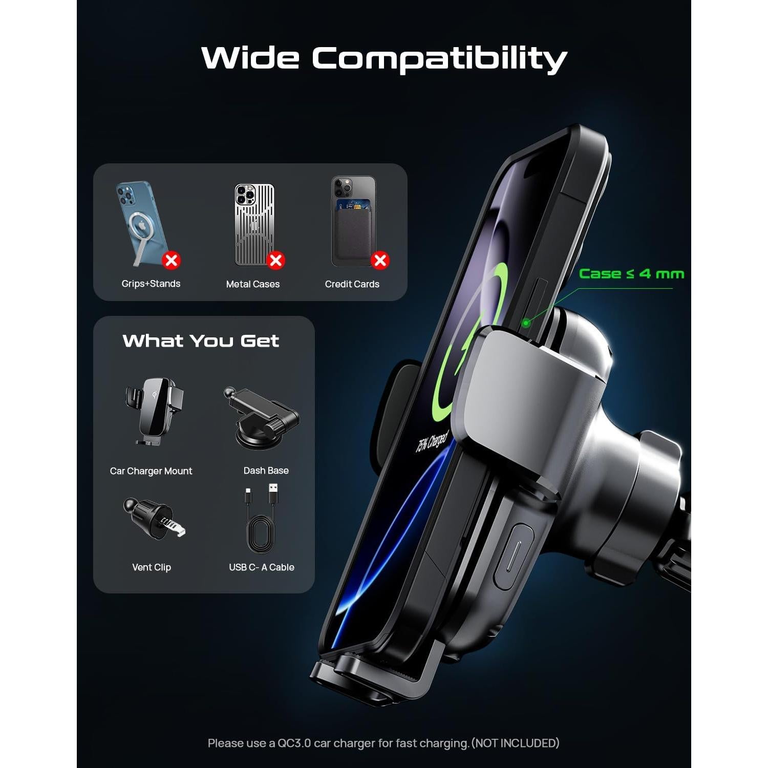 Soporte de teléfono para coche eazpower con cargador Qi 15W