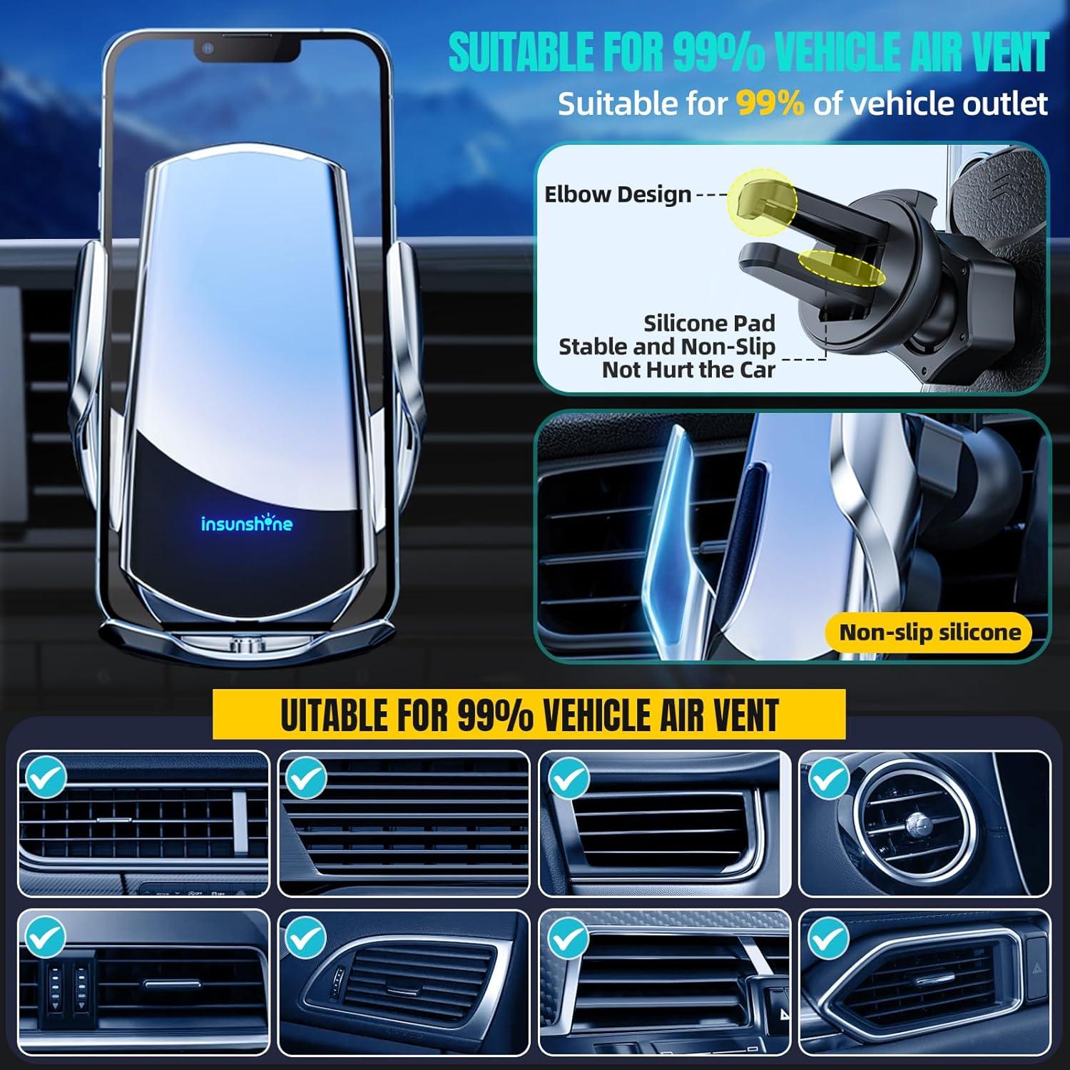 Cargador Inalámbrico para Auto Insunshine Q3S 15W Plata